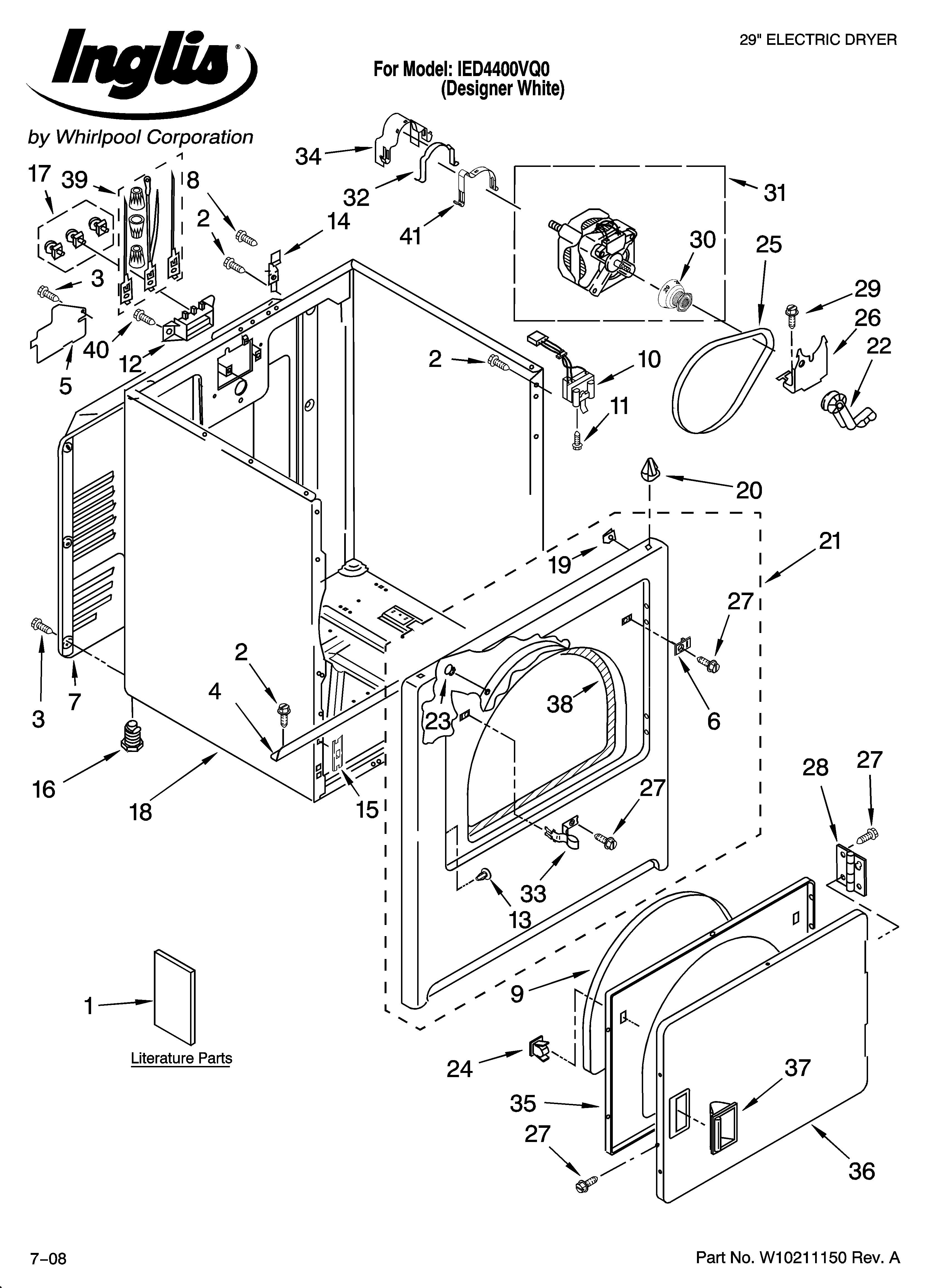 Inglis IED4400VQ0 cabinet parts diagram