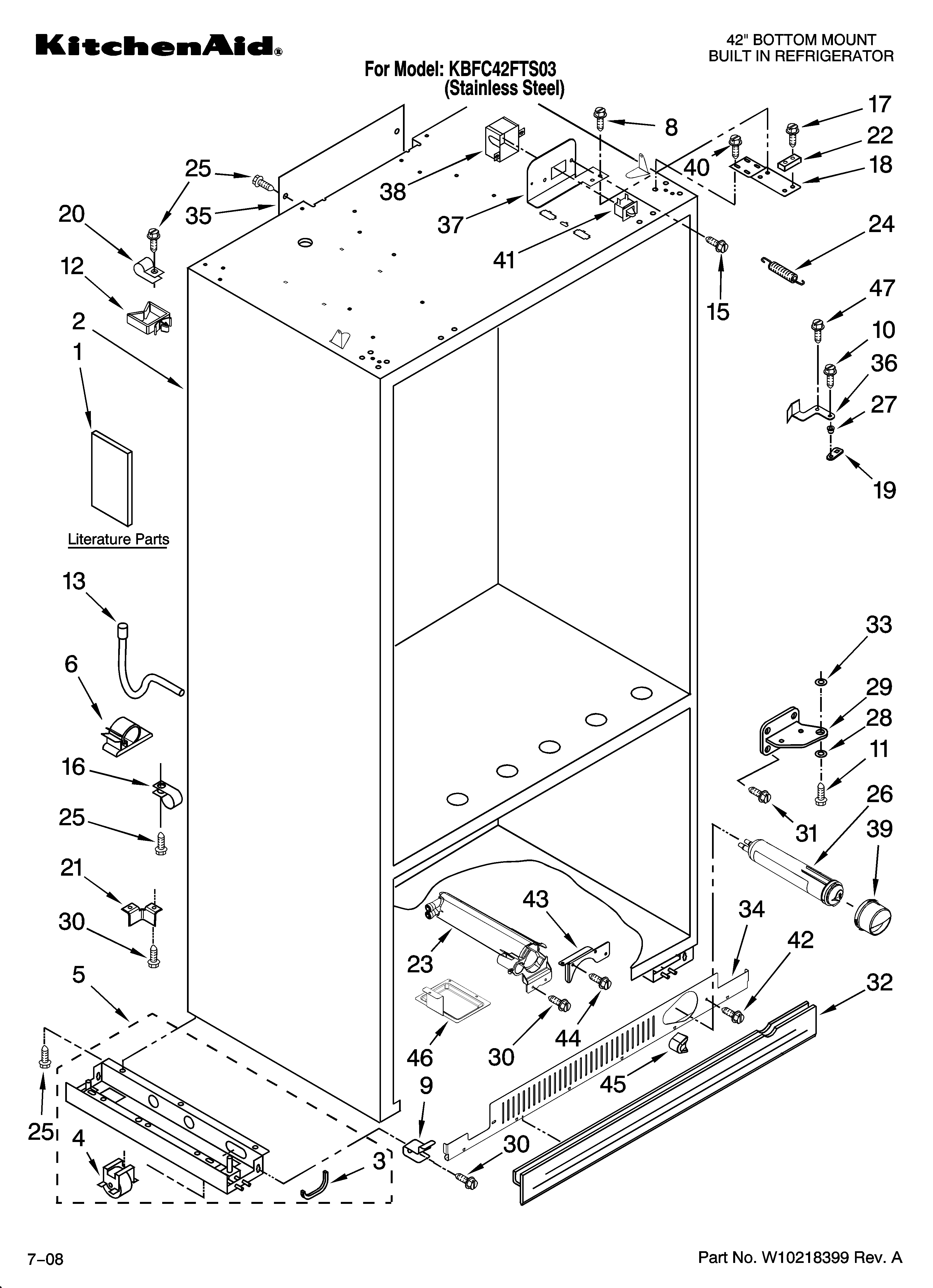 KitchenAid KBFC42FTS03 cabinet parts diagram