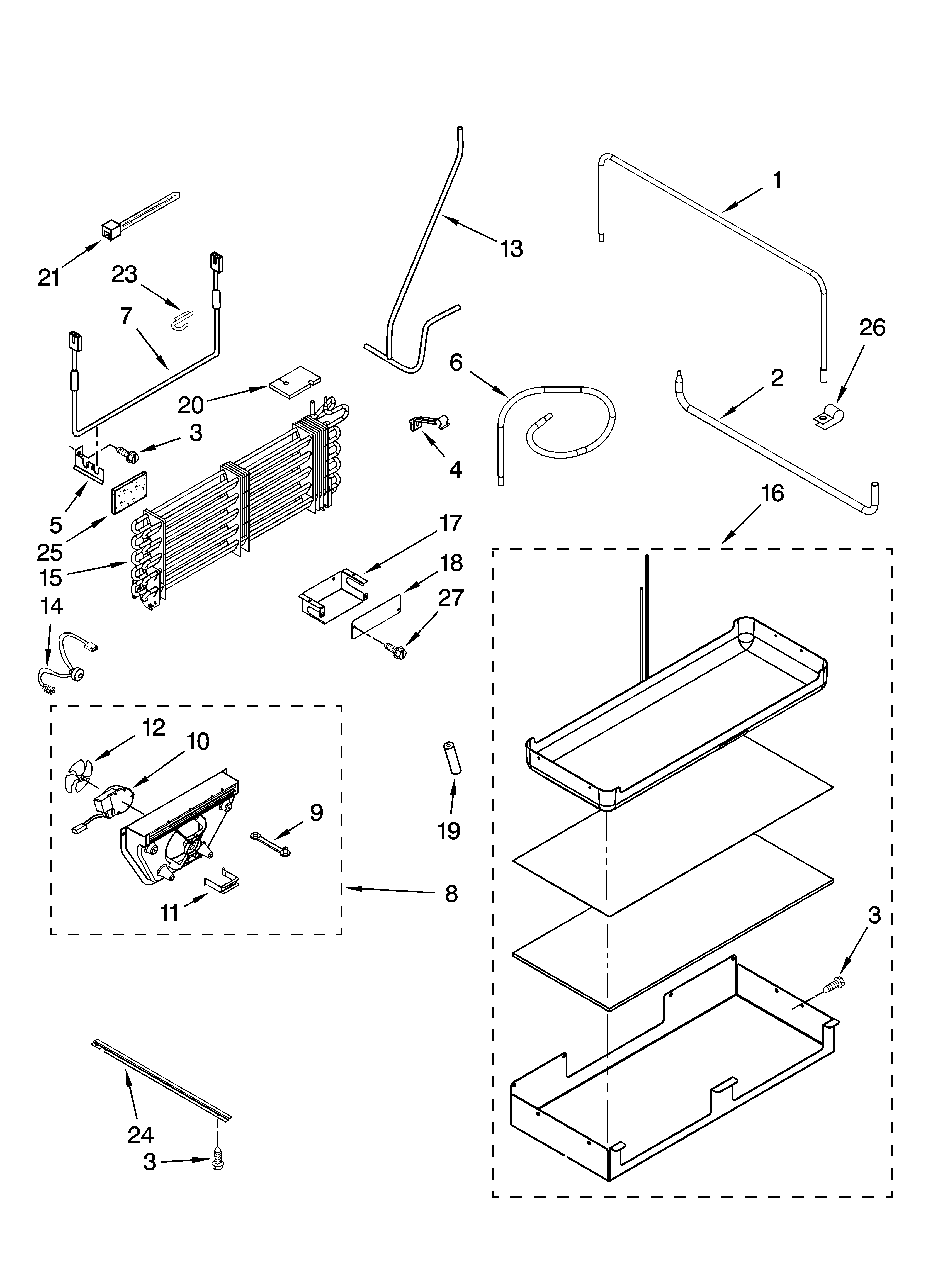 KitchenAid KBFC42FTS03 lower unit and tube parts diagram