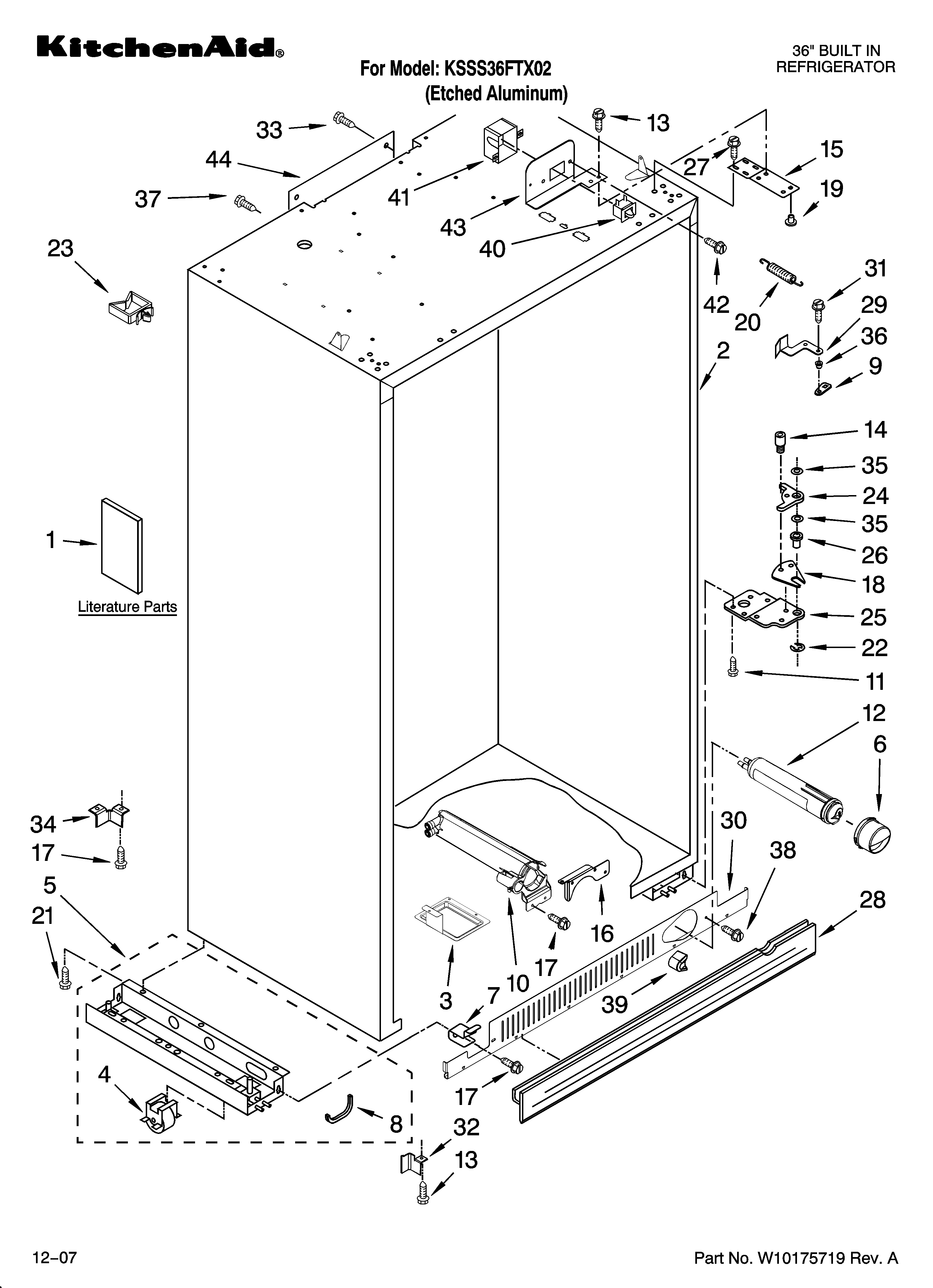 KitchenAid KSSS36FTX02 cabinet parts diagram