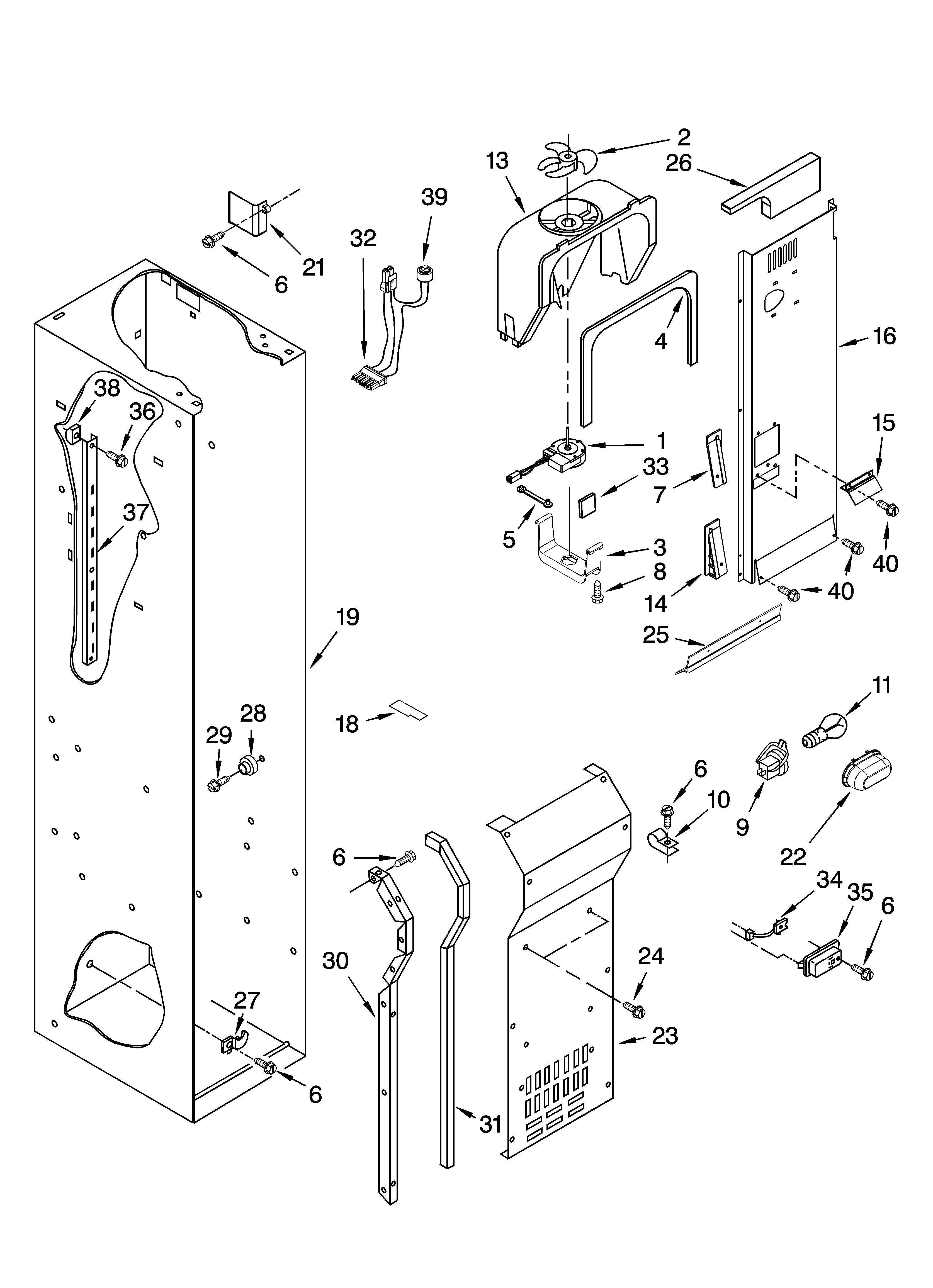 KitchenAid KSSS36FTX02 freezer liner and air flow parts diagram