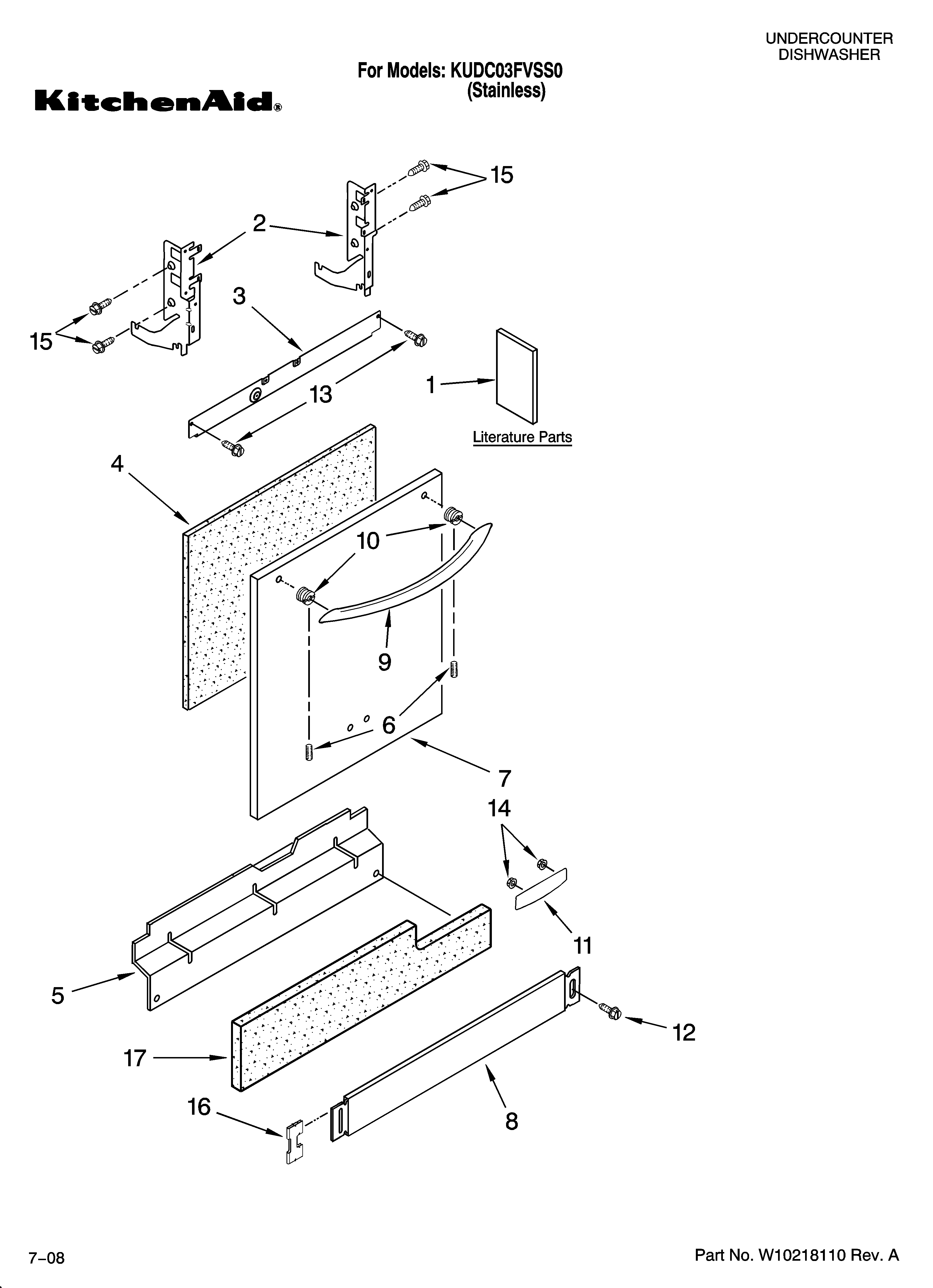 KitchenAid KUDC03FVSS0 door and panel parts diagram