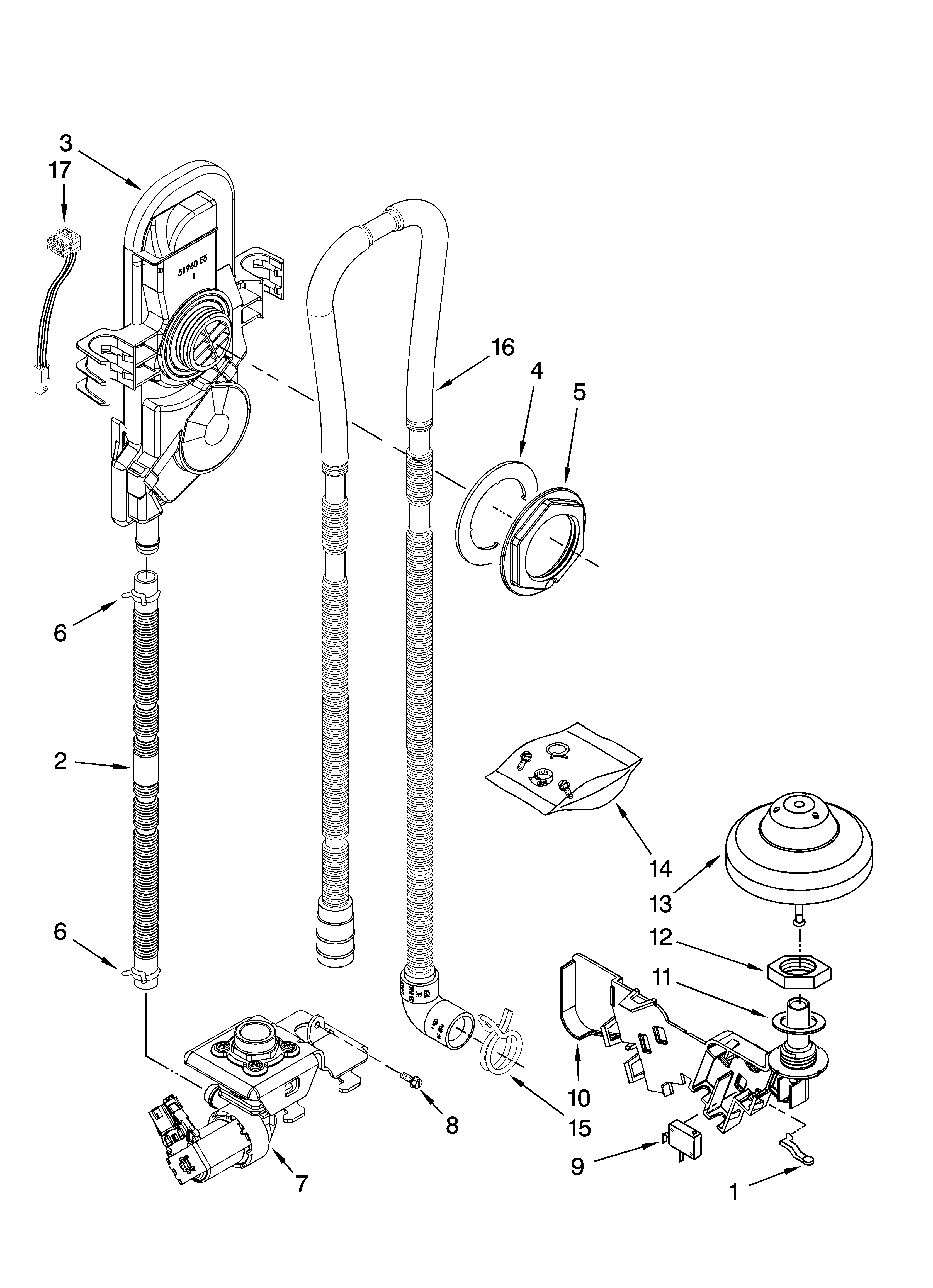 KitchenAid KUDC03FVSS0 fill, drain and overfill parts diagram