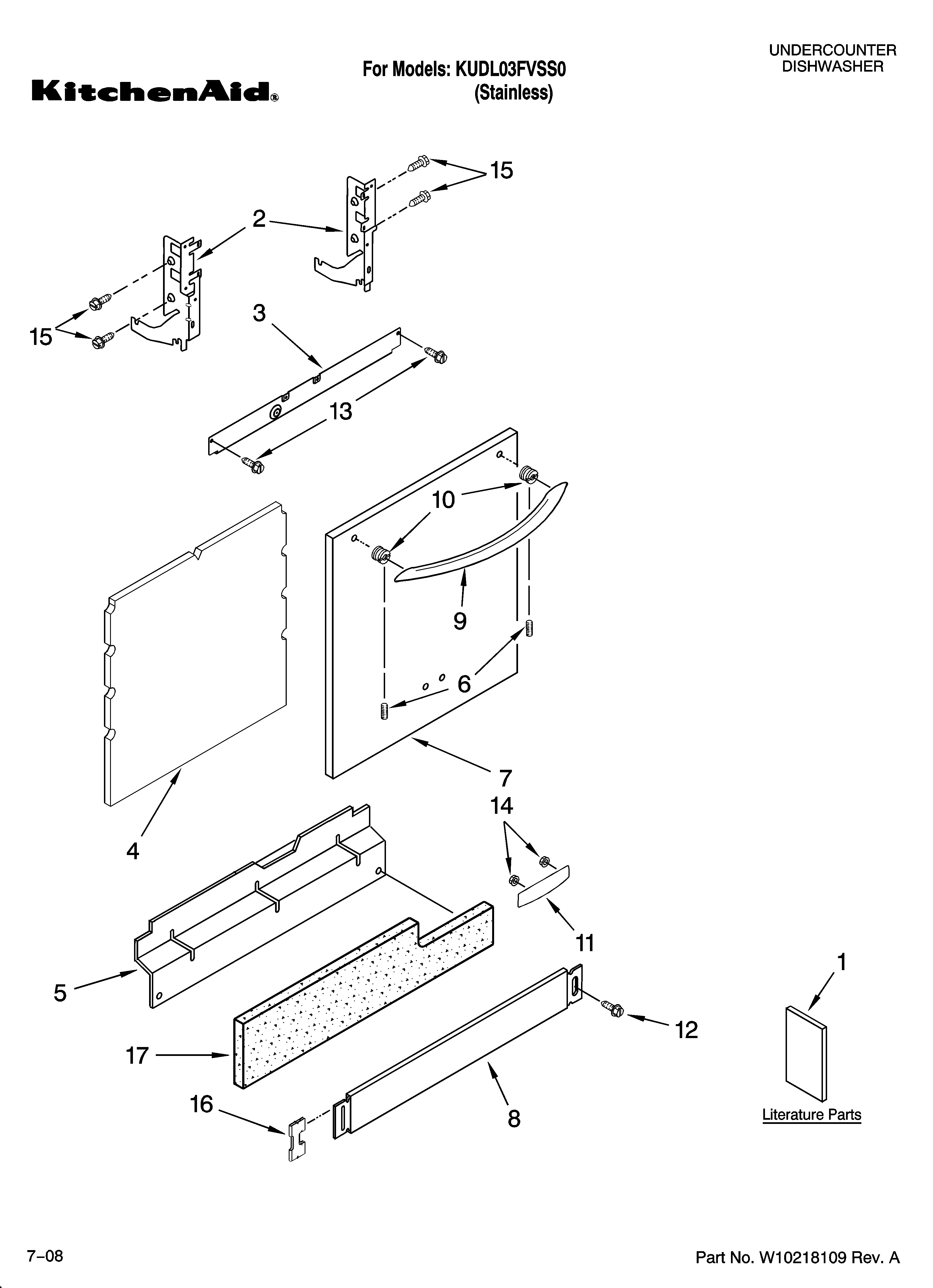 KitchenAid KUDL03FVSS0 door and panel parts diagram