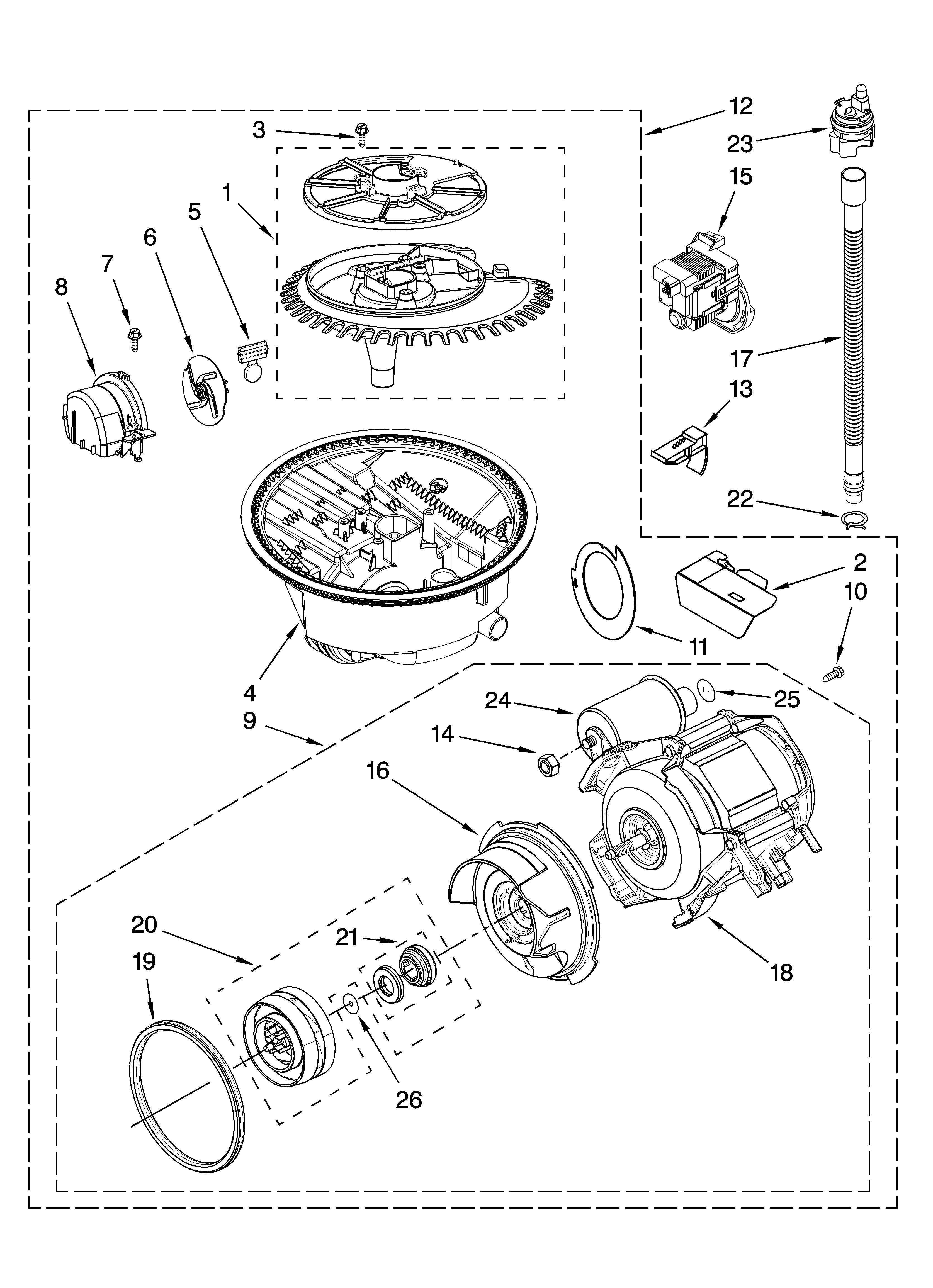 KitchenAid KUDL03FVSS0 pump and motor parts diagram