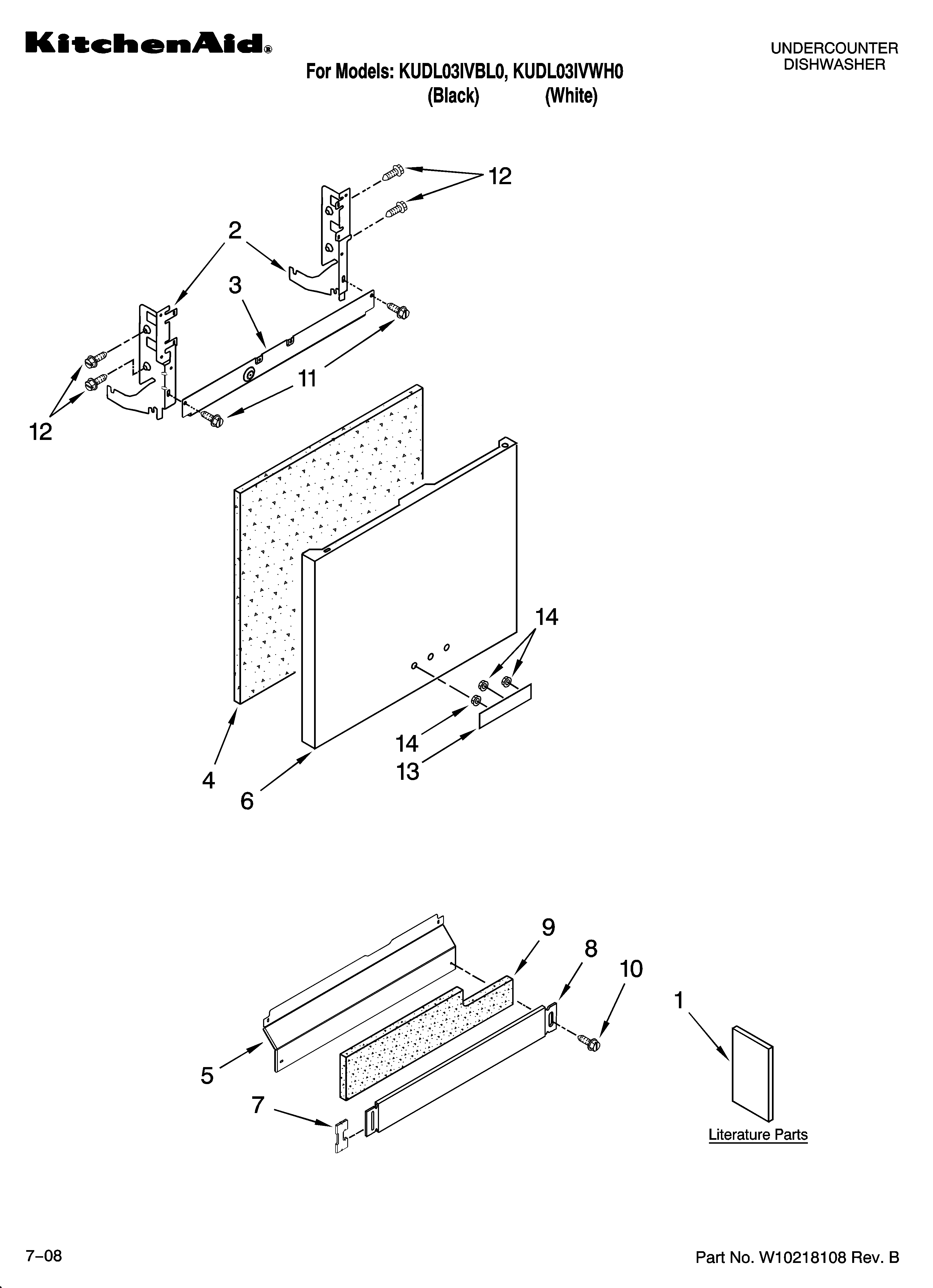 KitchenAid KUDL03IVBL0 door and panel parts diagram