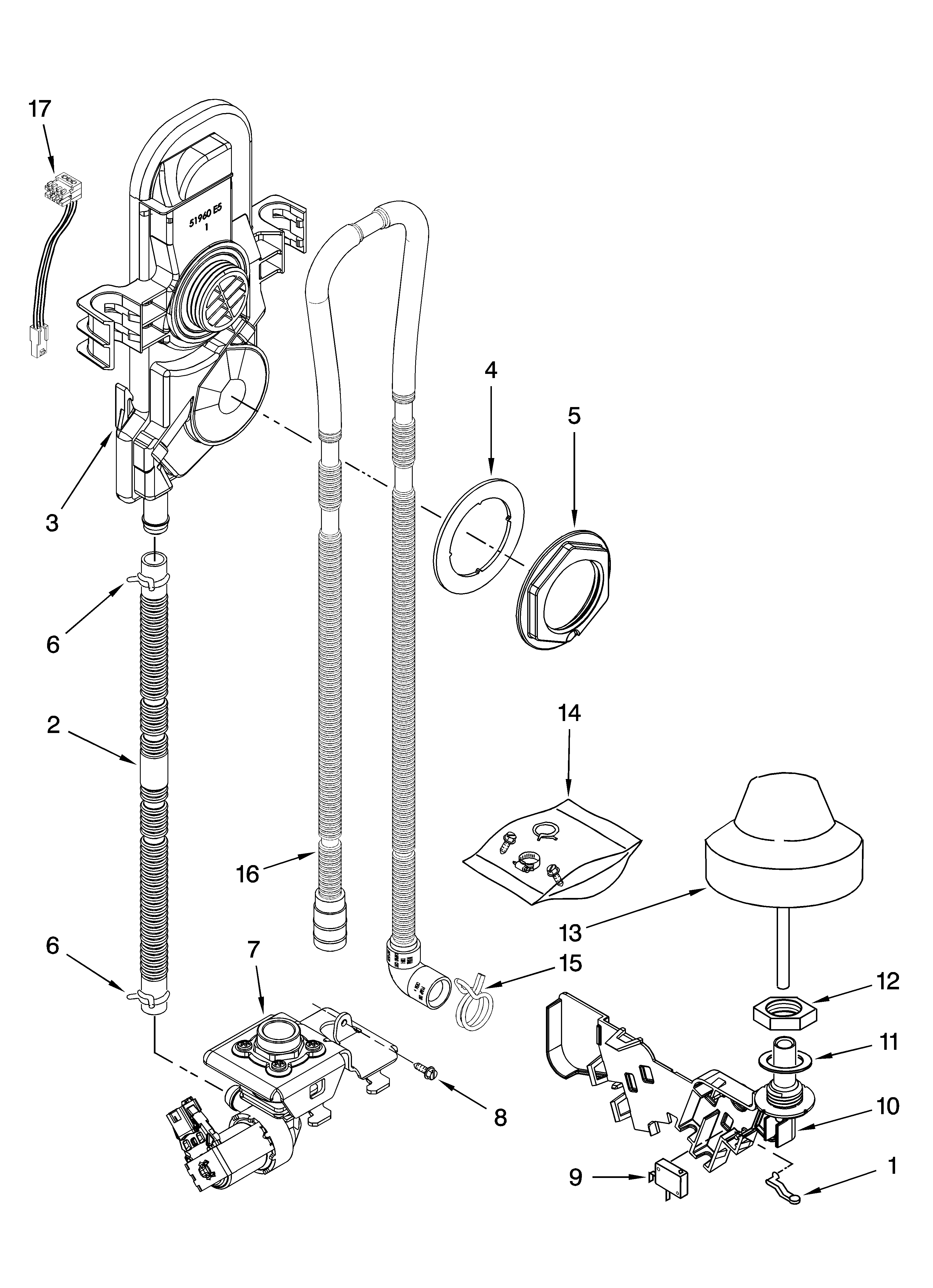 KitchenAid KUDL03IVBL0 fill, drain, and overfill parts diagram