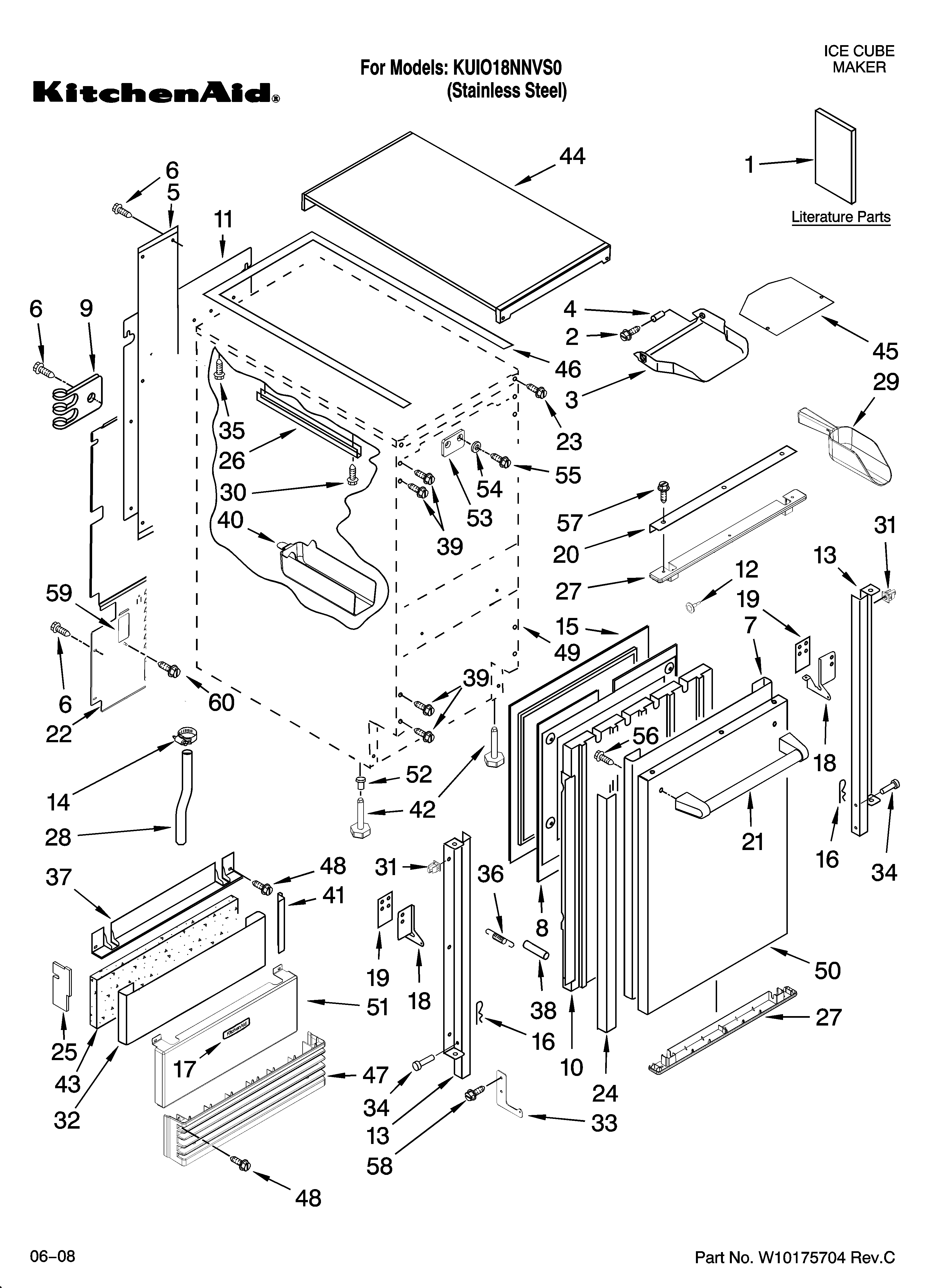 KitchenAid KUIO18NNVS0 cabinet liner and door parts diagram