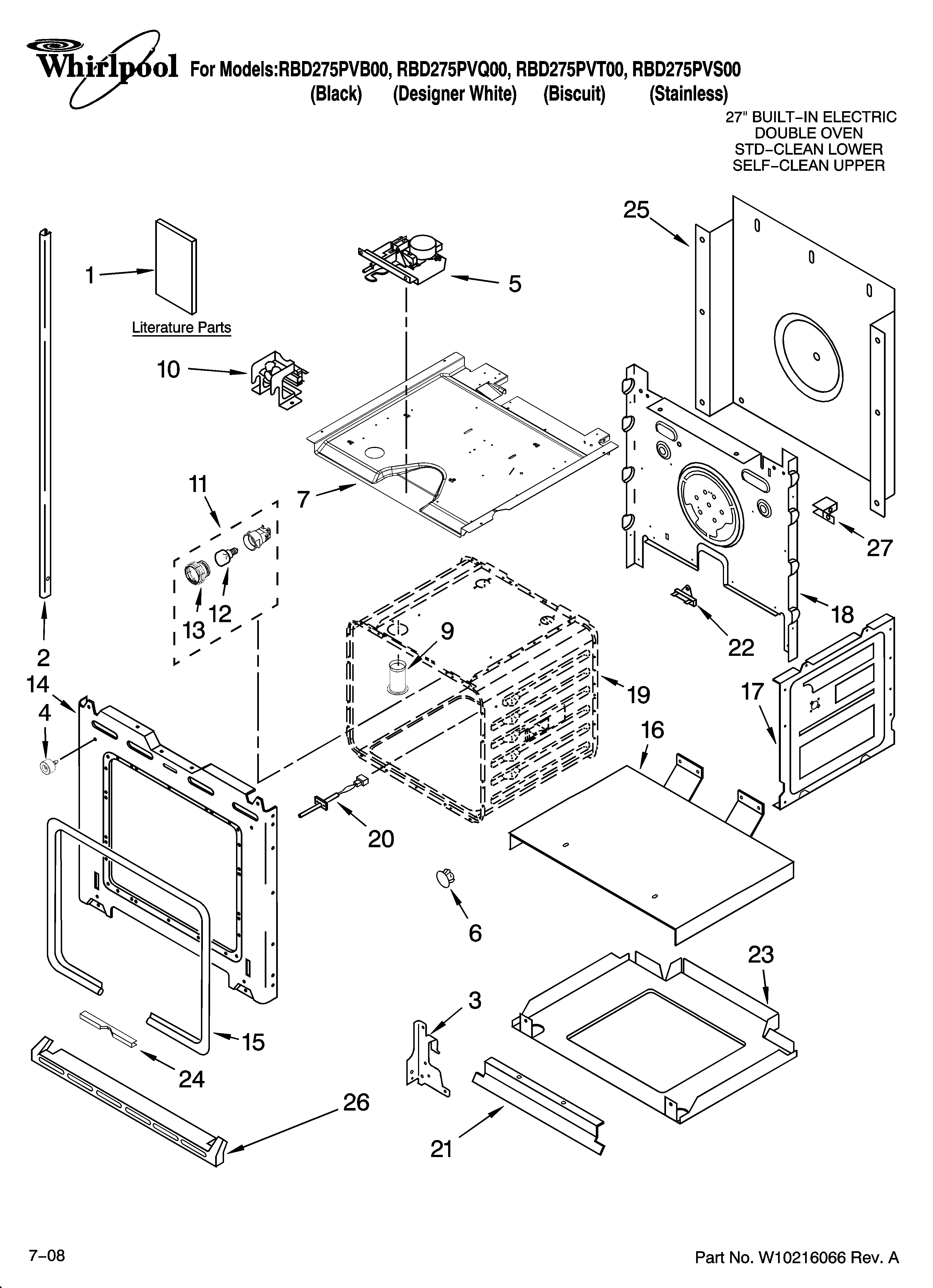 Whirlpool RBD275PVS00 lower oven parts diagram