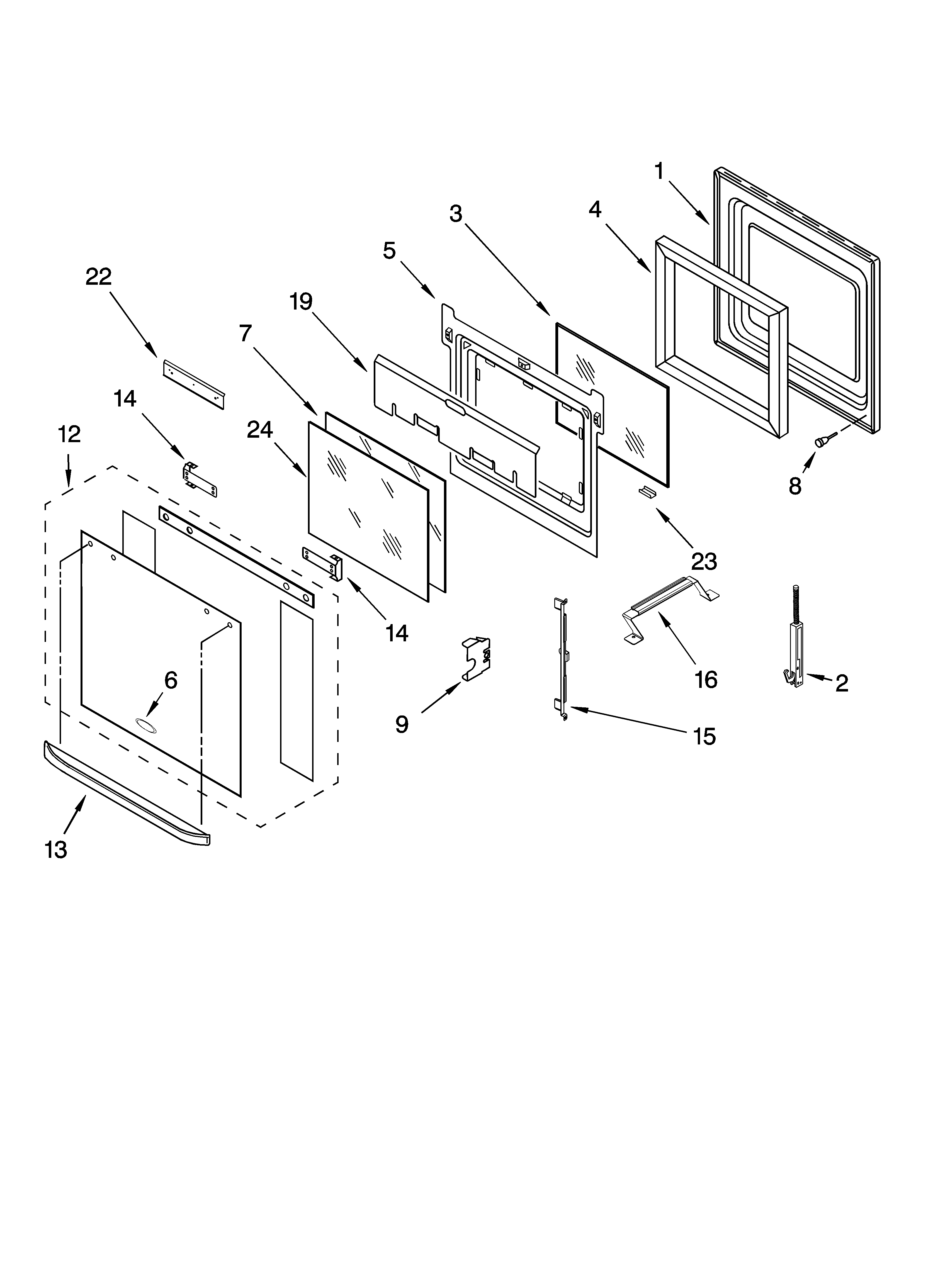 Whirlpool RBD275PVS00 upper oven door parts diagram