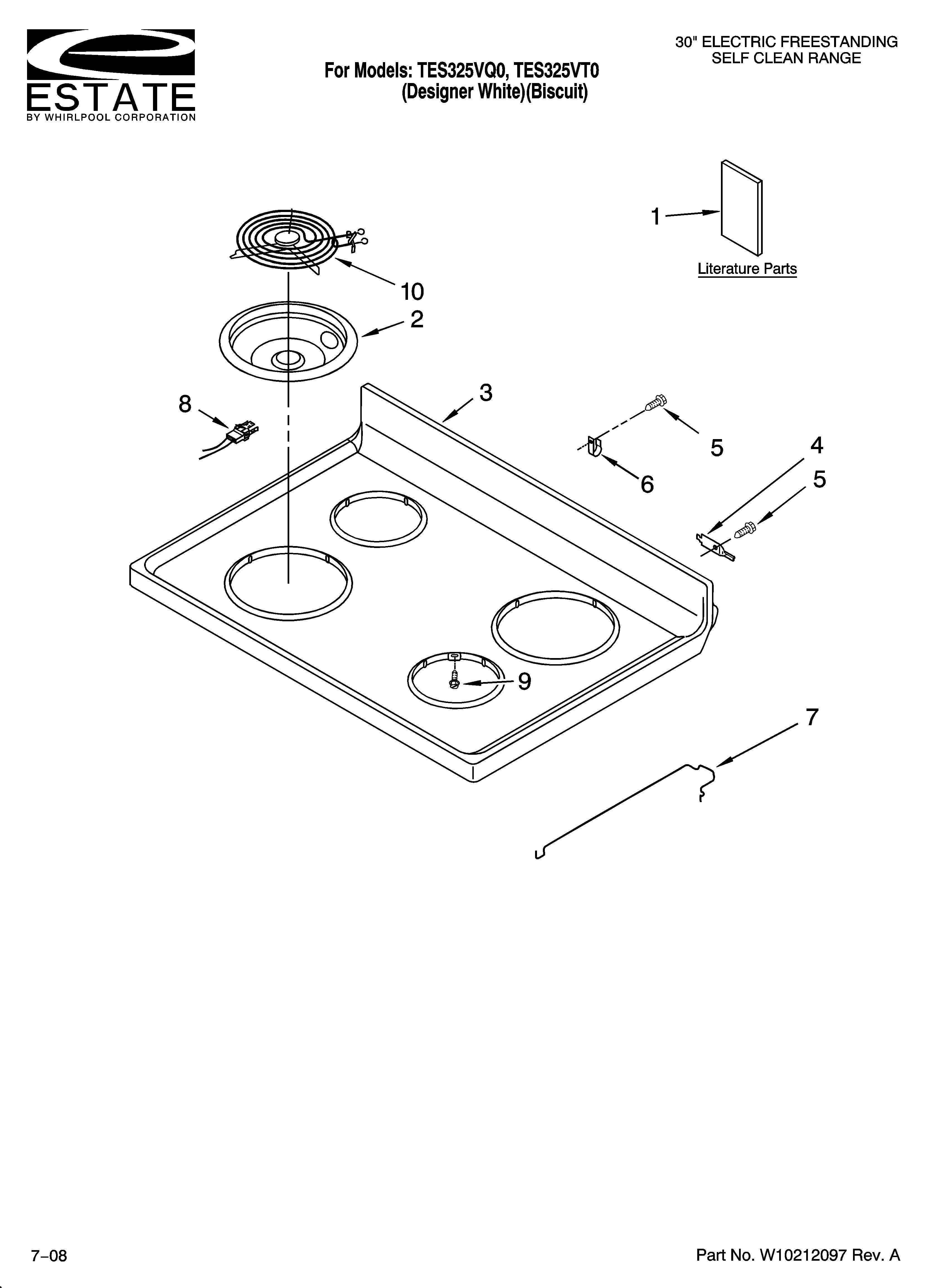 Estate TES325VT0 cooktop parts diagram