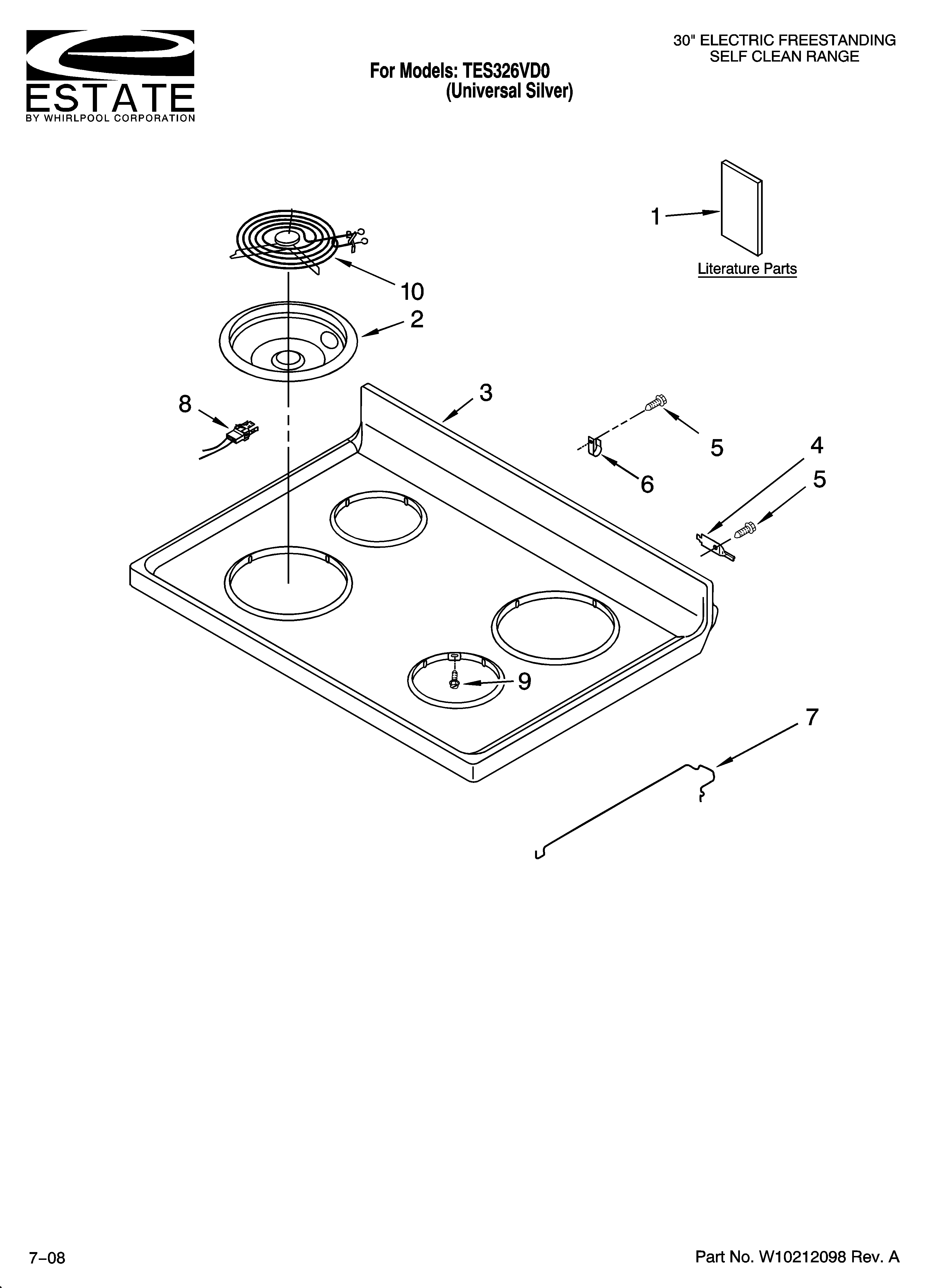 Estate TES326VD0 cooktop parts diagram