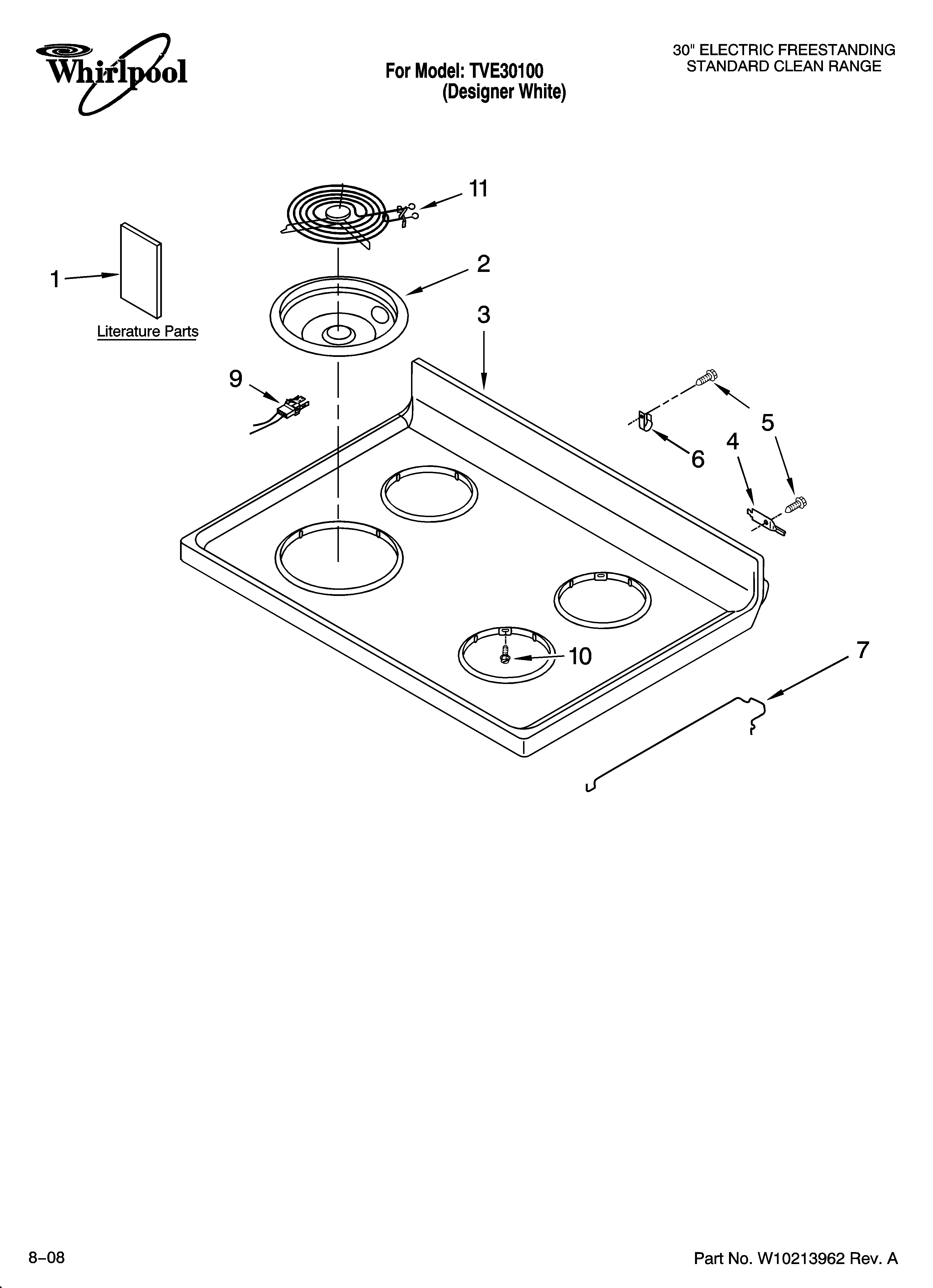 Whirlpool TVE30100 cooktop parts diagram