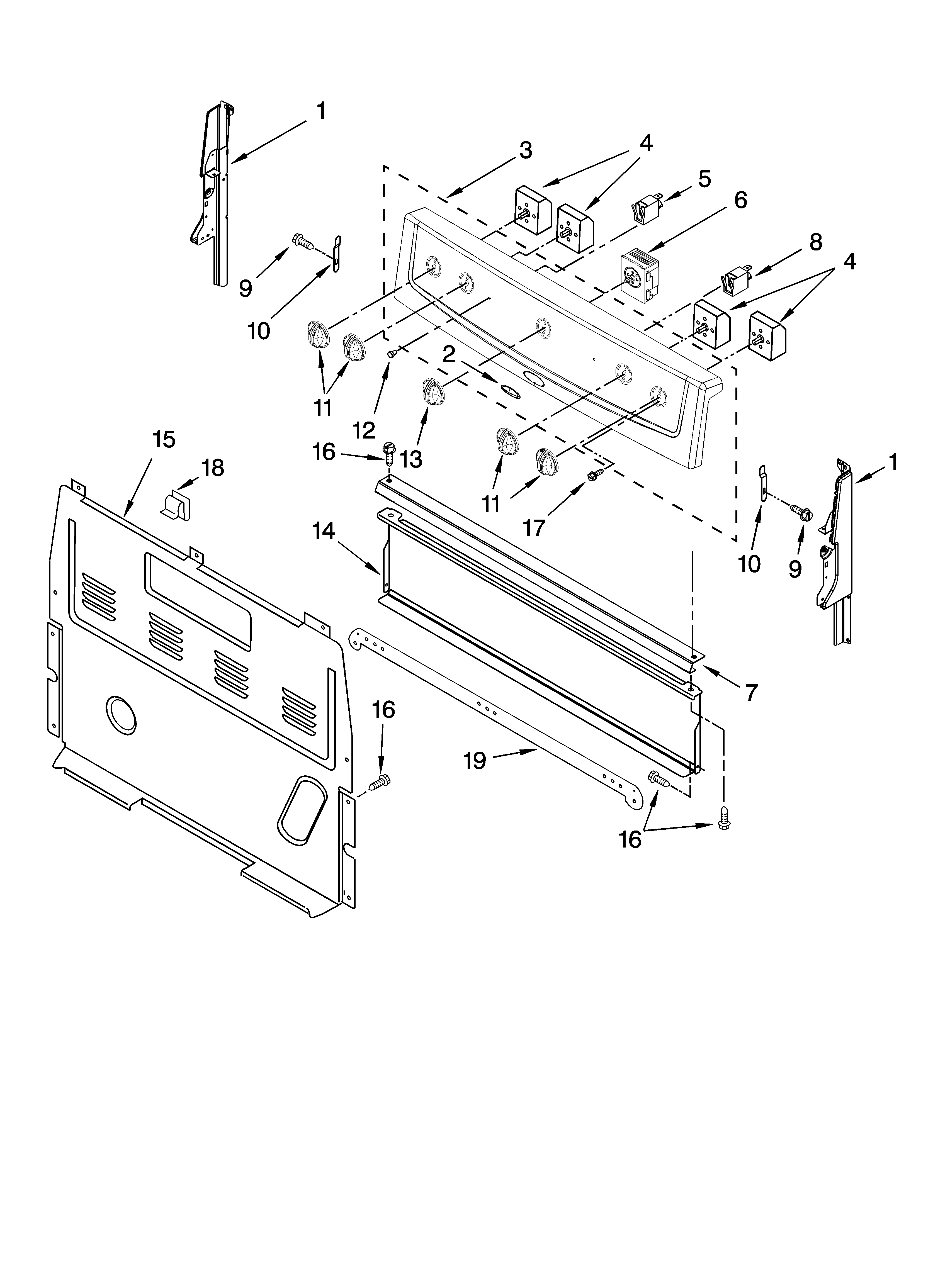 Whirlpool TVE30100 control panel parts diagram