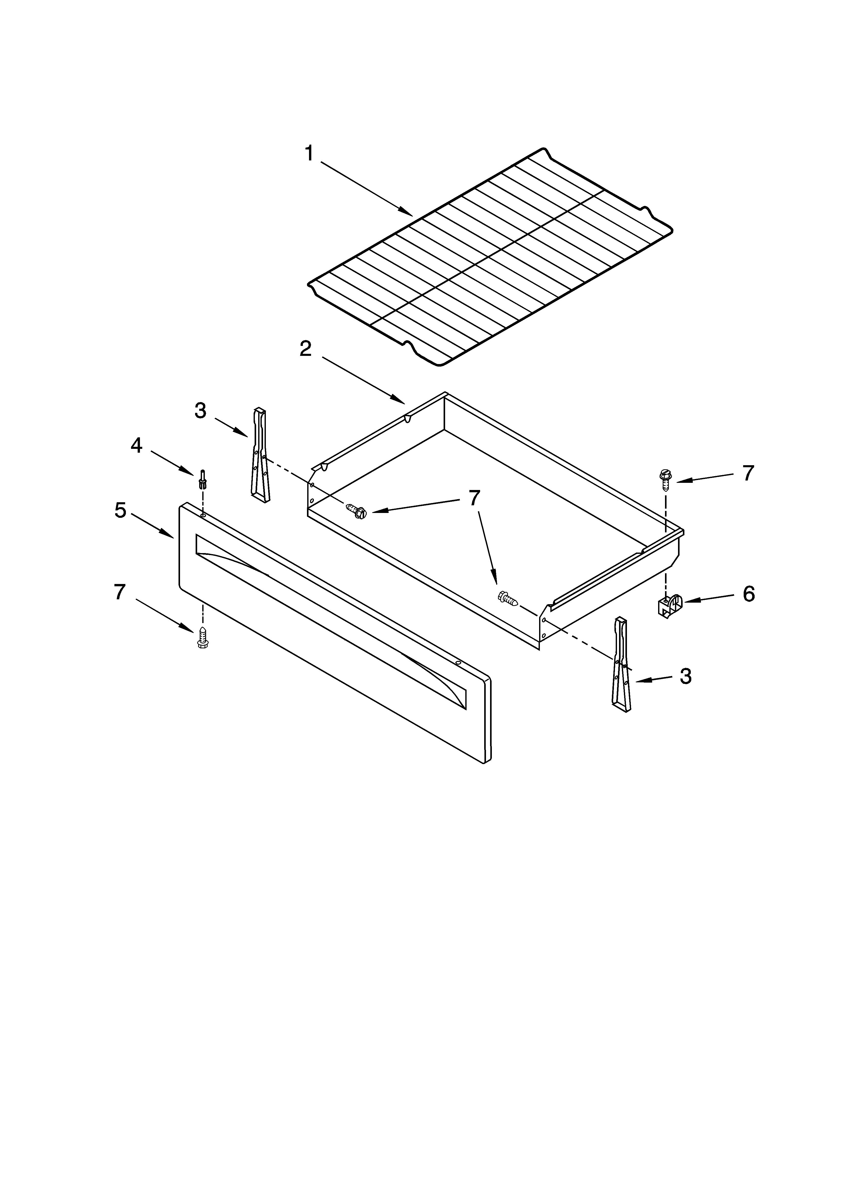Whirlpool TVE30100 drawer & broiler parts diagram