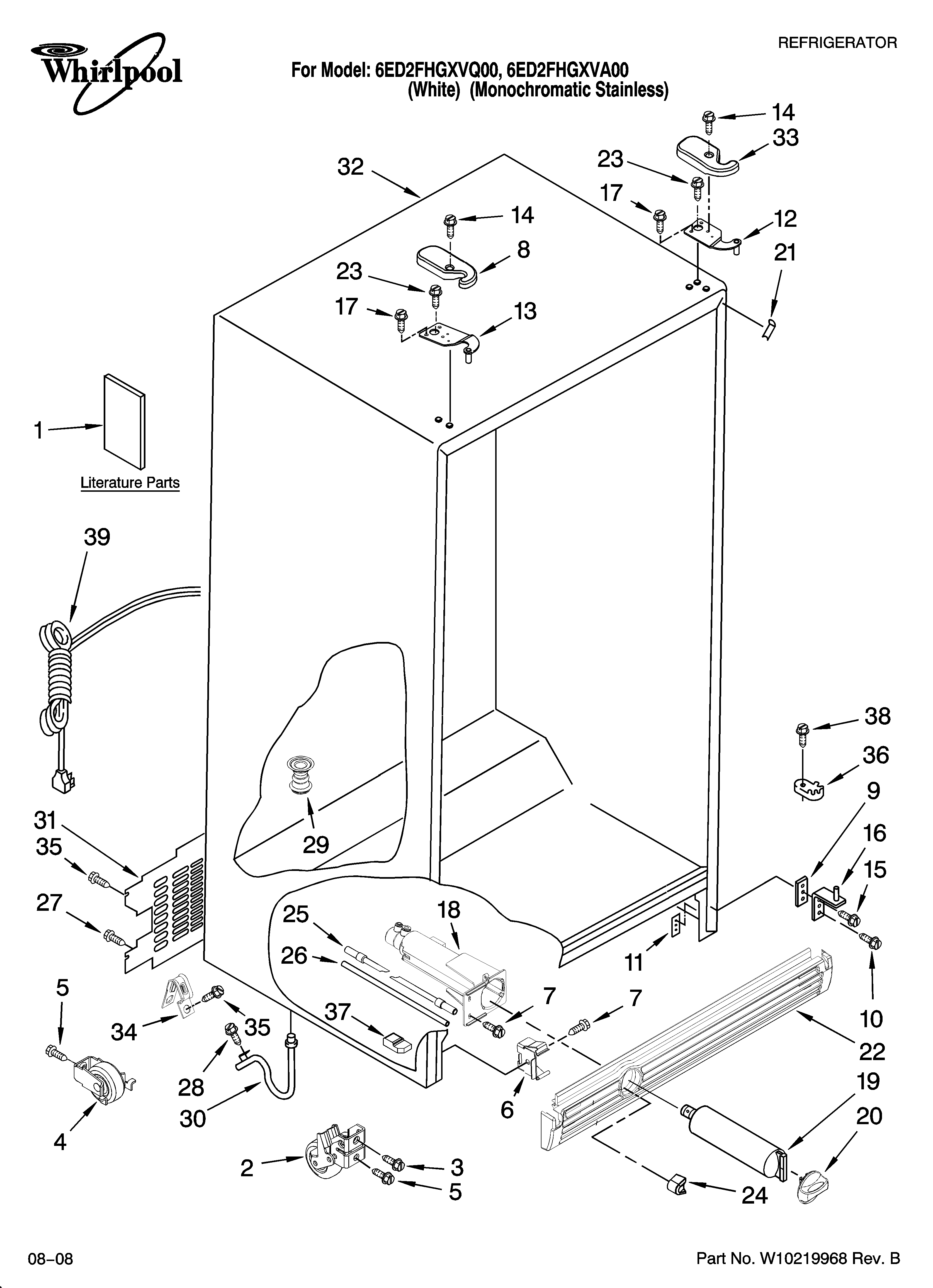 Whirlpool 6ED2FHGXVA00 cabinet parts diagram