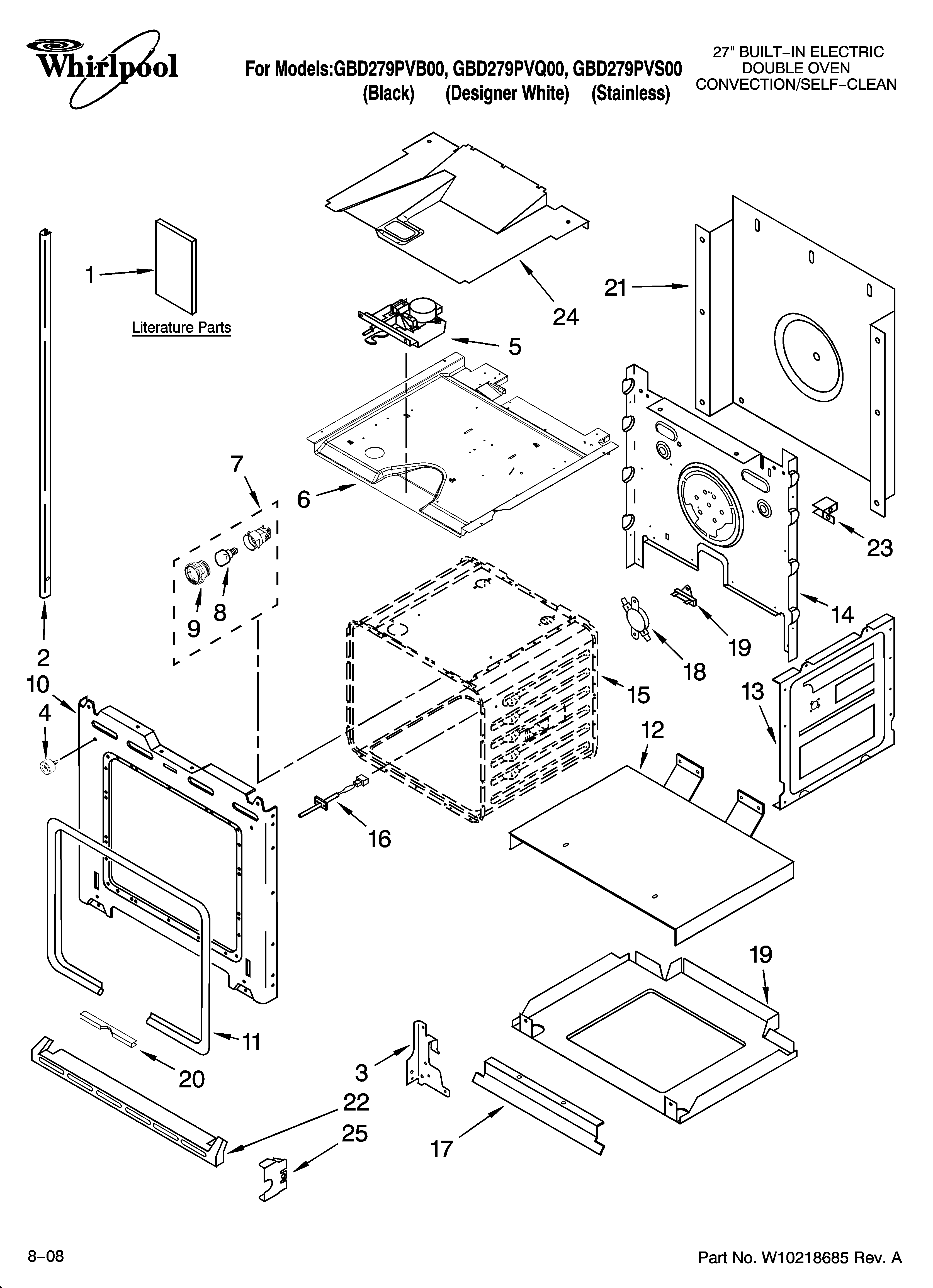 Whirlpool GBD279PVS00 lower oven parts diagram