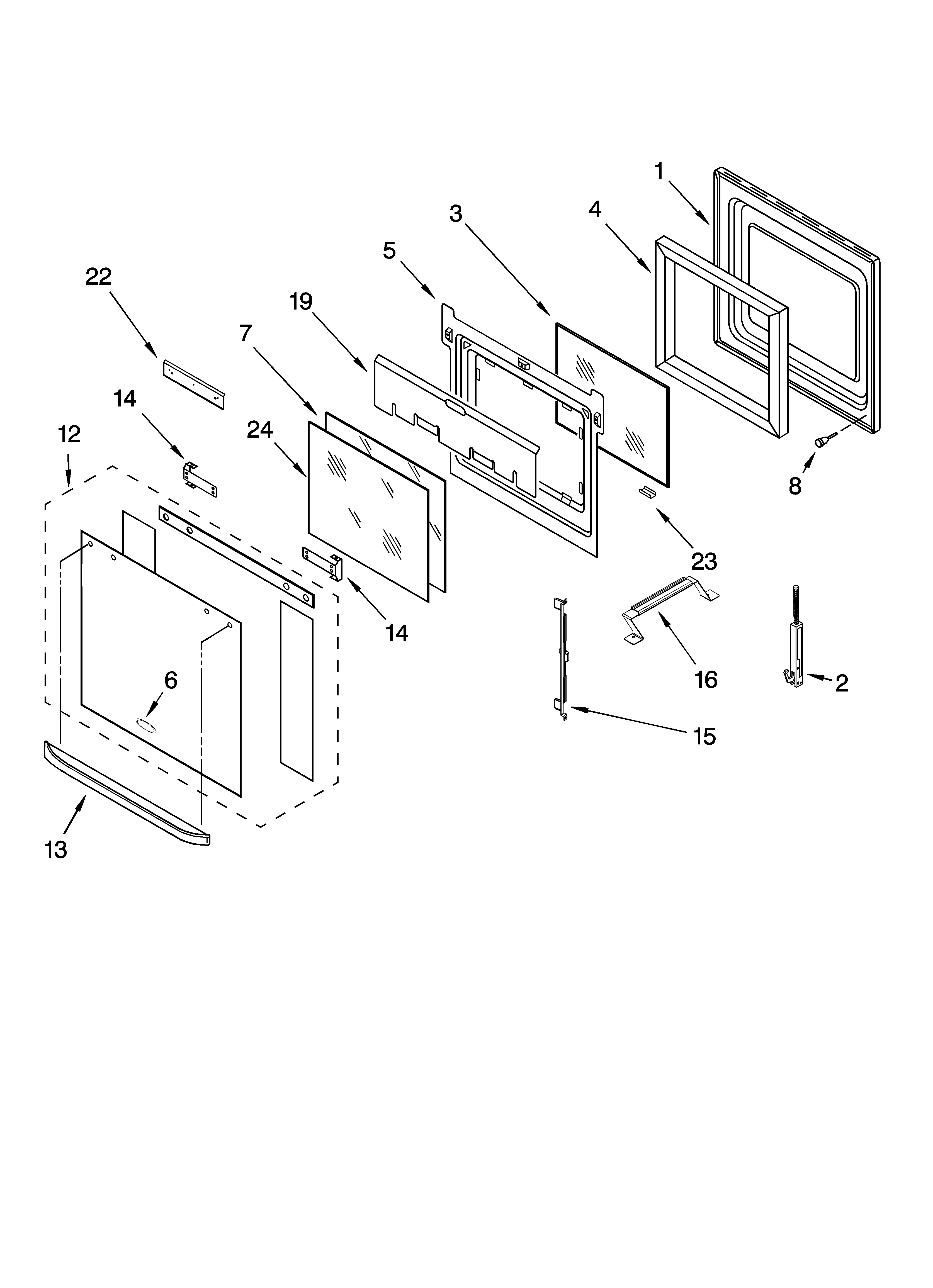 Whirlpool GBD279PVS00 upper oven door parts diagram