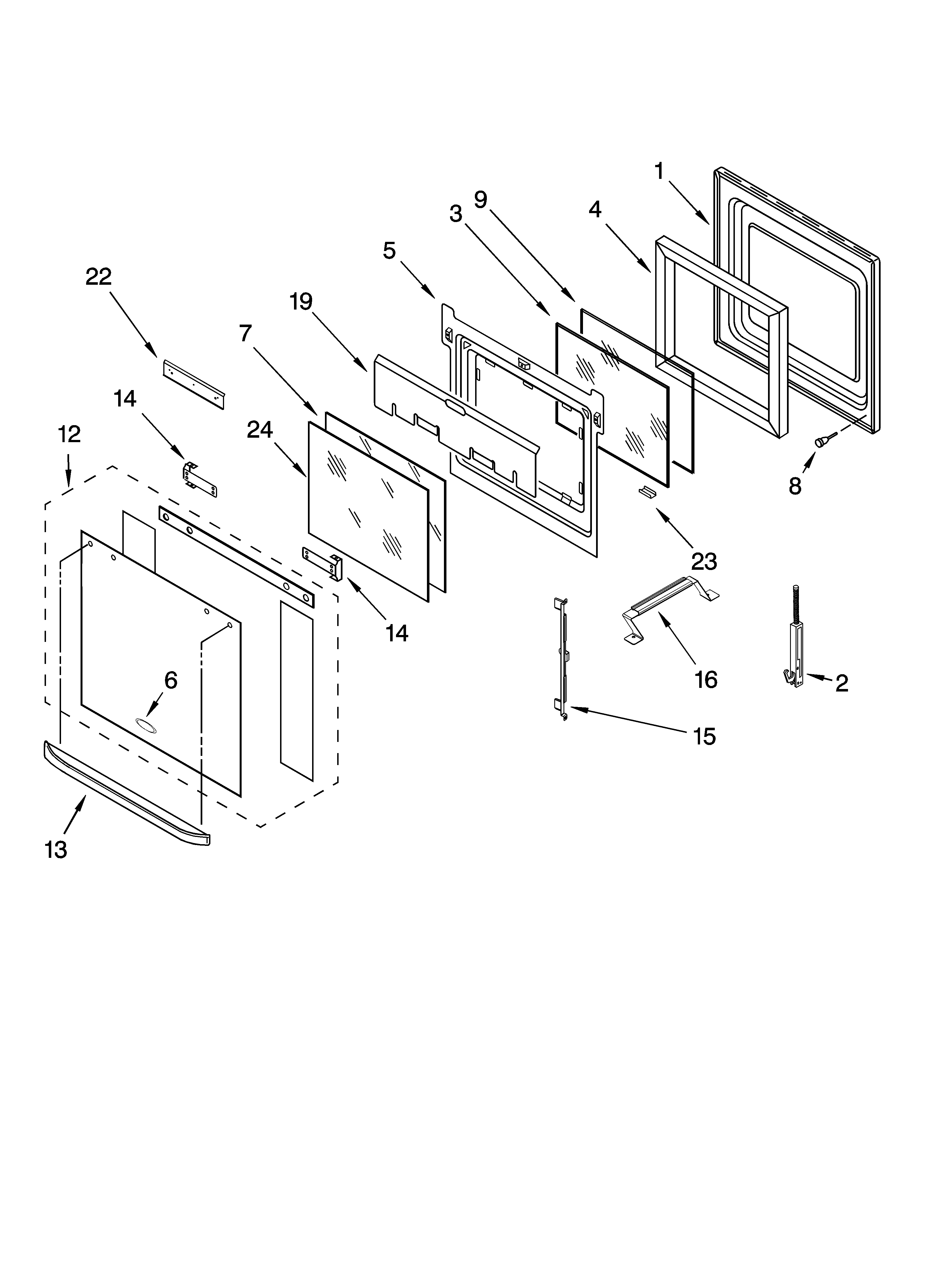 Whirlpool GBD309PVQ00 upper oven door parts diagram
