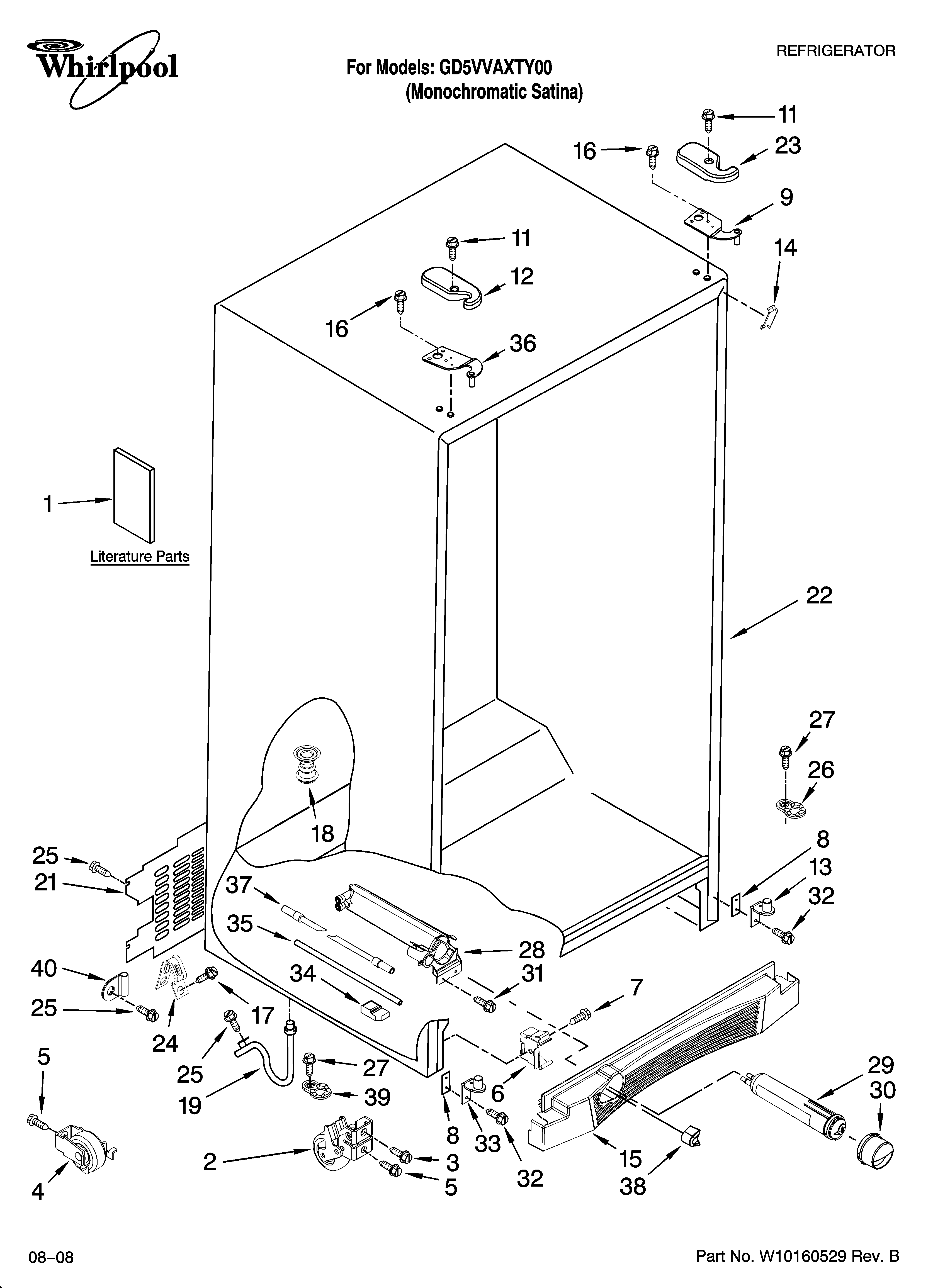 Whirlpool GD5VVAXTY00 cabinet parts diagram
