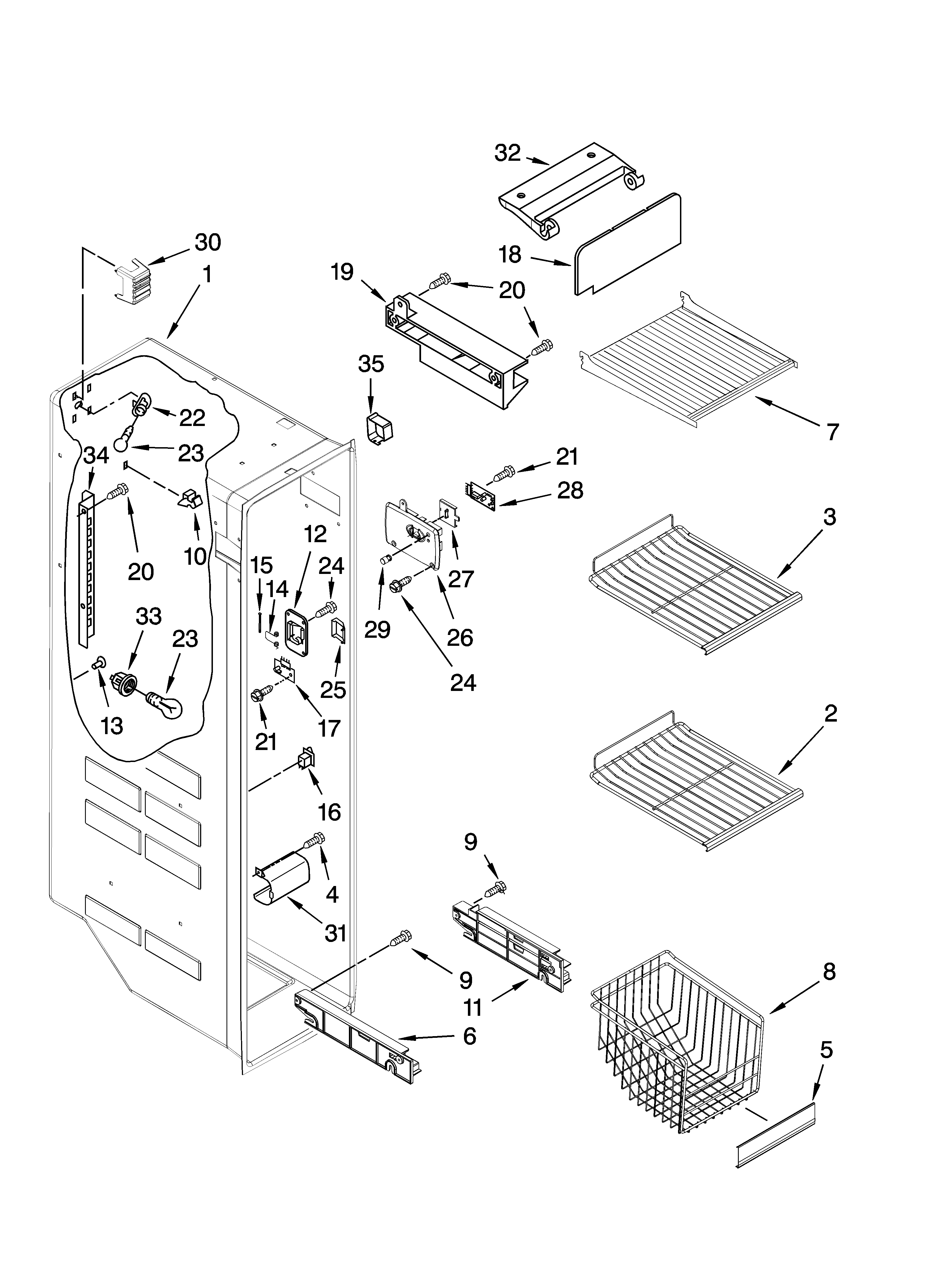 Whirlpool GD5VVAXTY00 freezer liner parts diagram