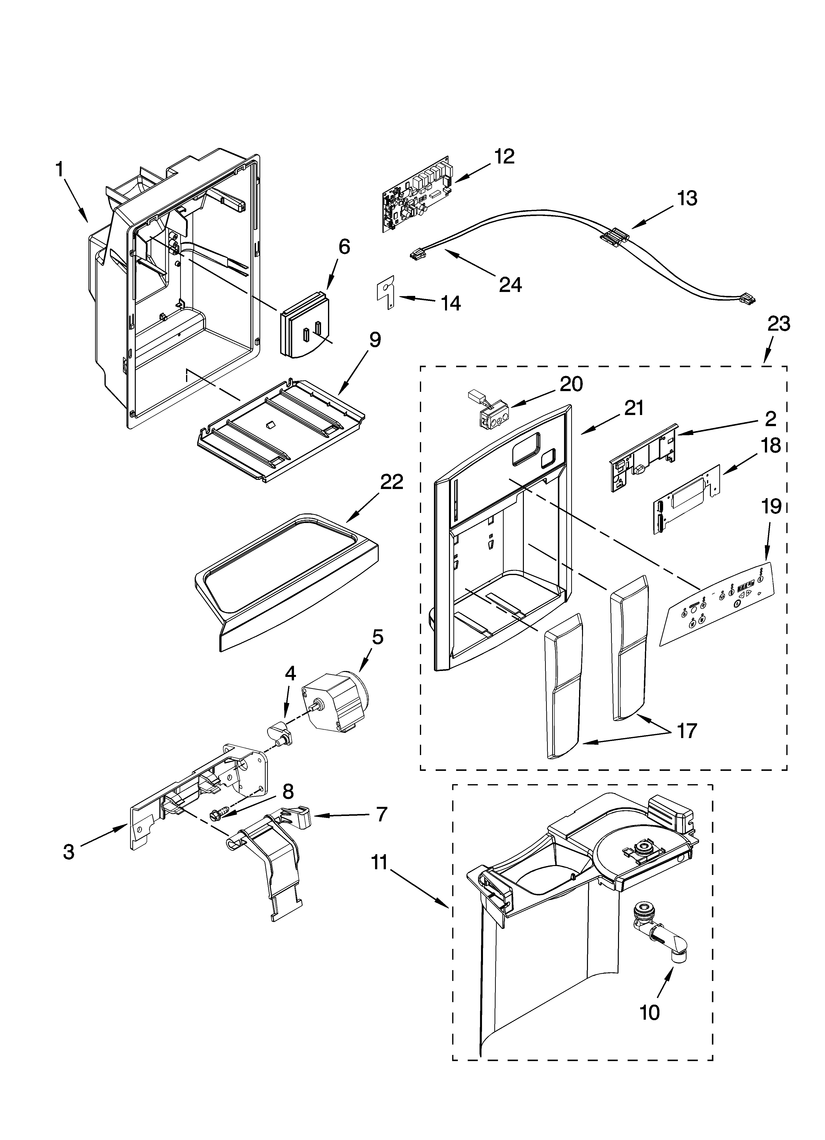 Whirlpool GD5VVAXTY00 dispenser front parts diagram