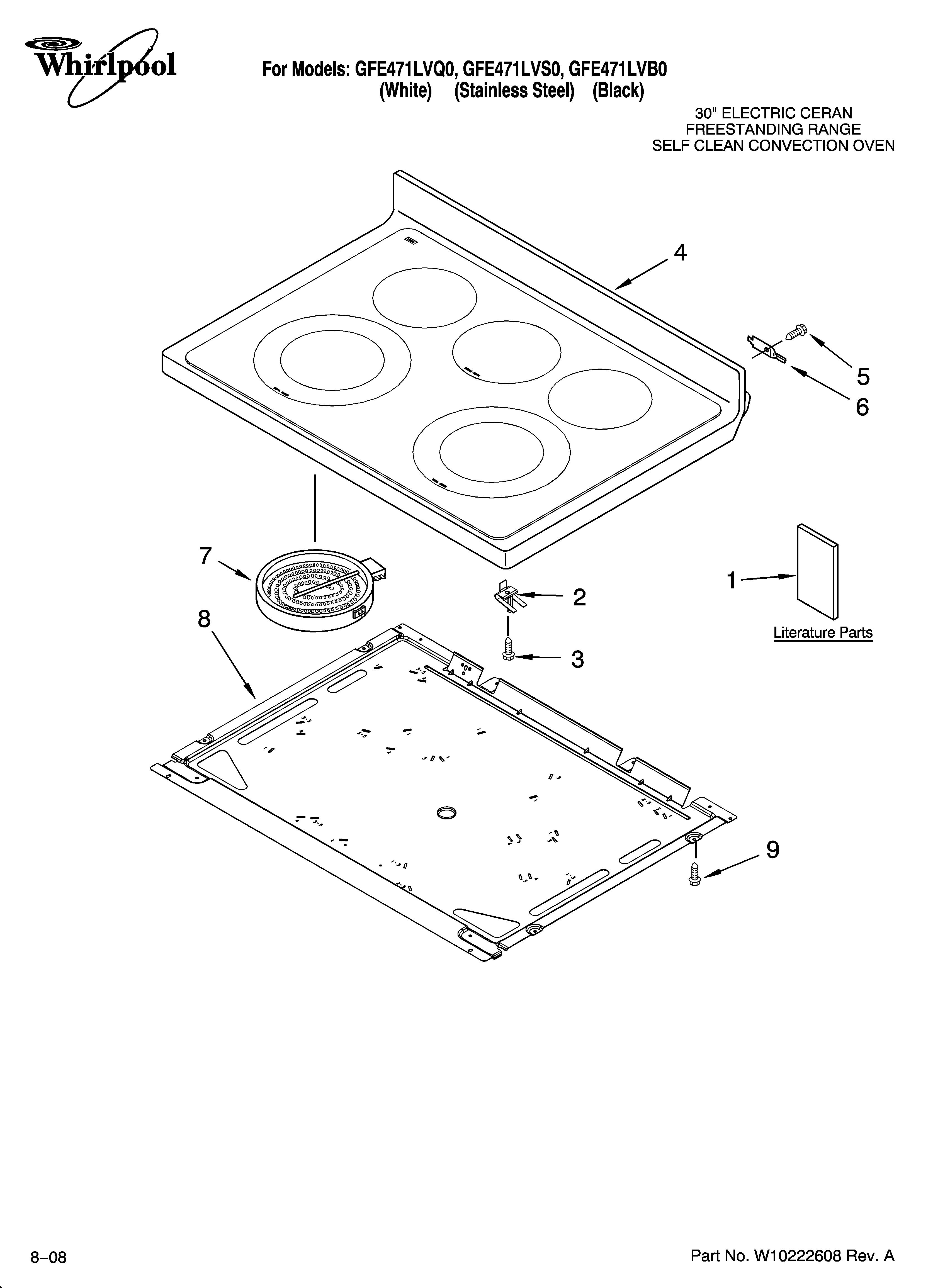 Whirlpool GFE471LVS0 cooktop parts diagram