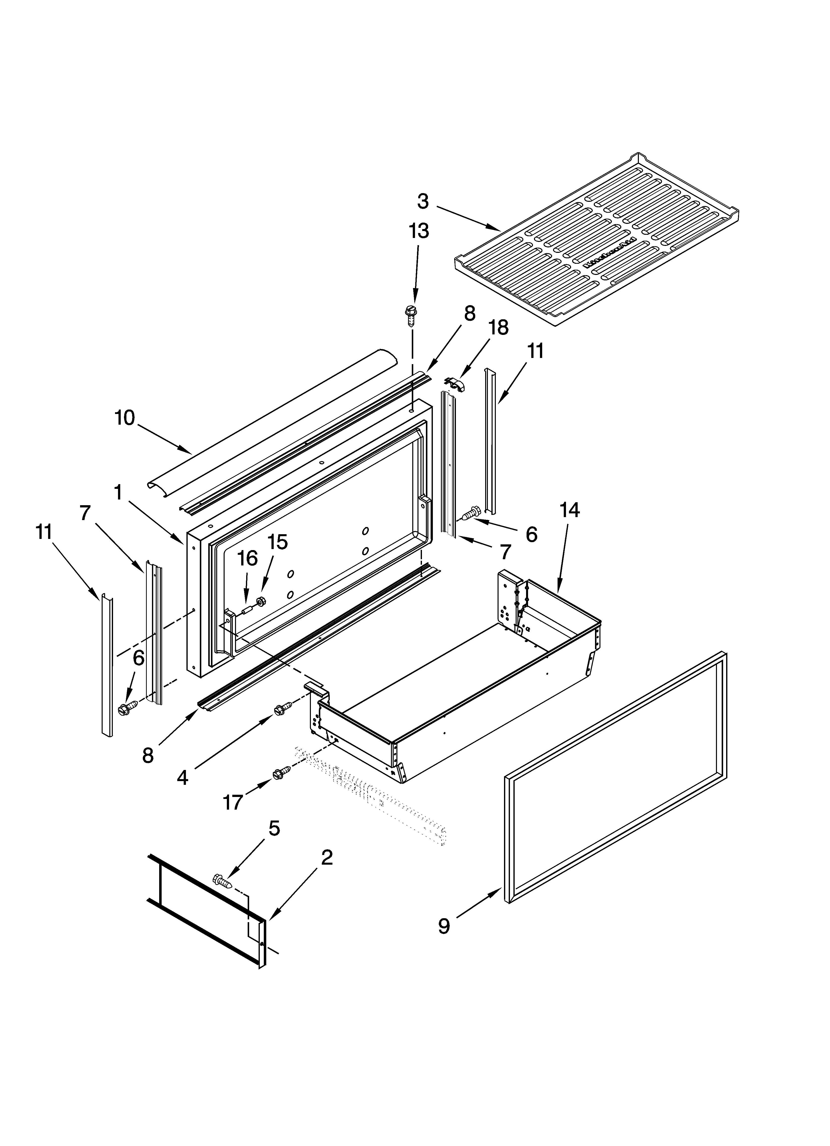 KitchenAid KBFO42FTX03 freezer door and basket parts diagram