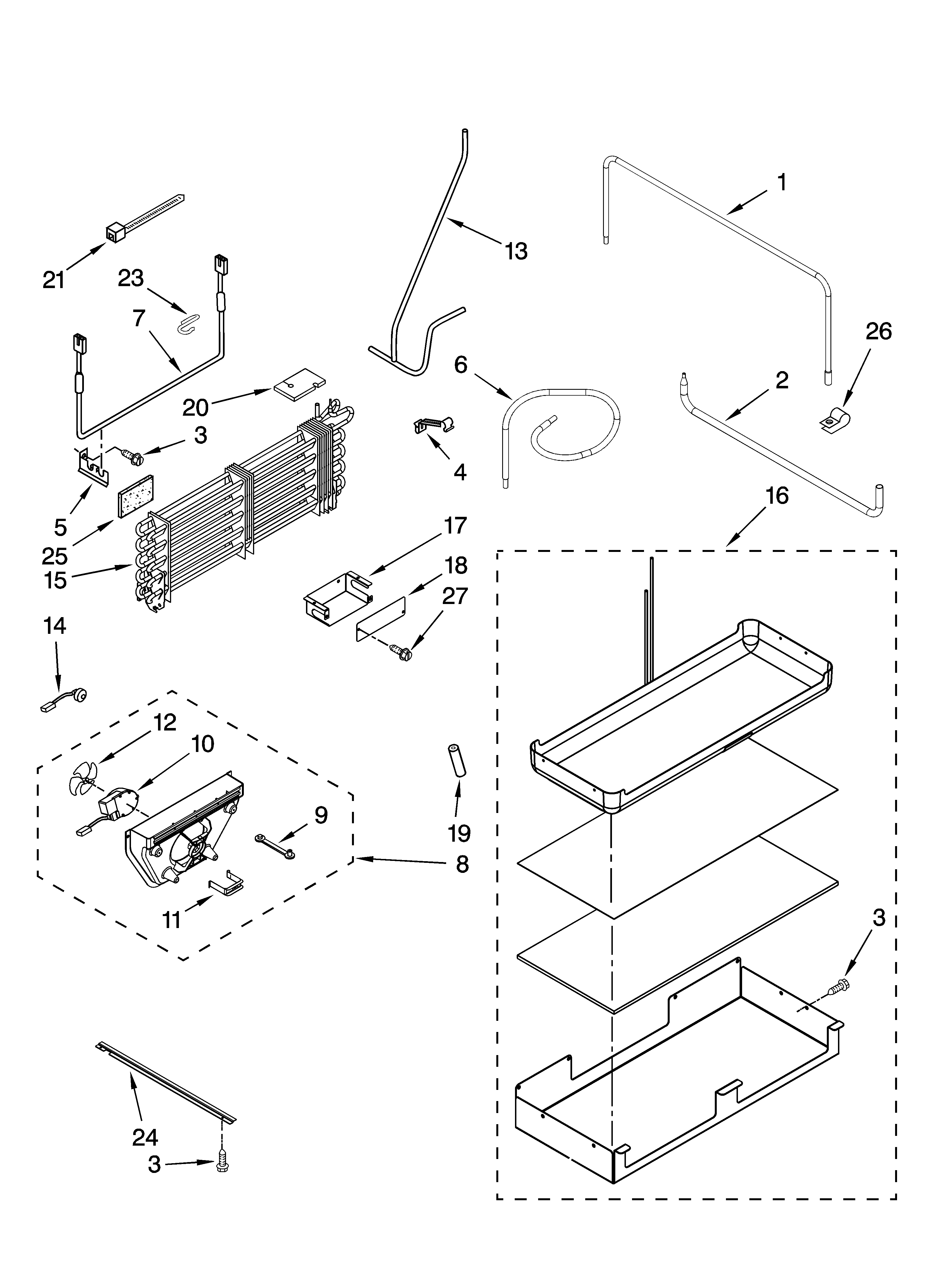 KitchenAid KBFO42FTX03 lower unit and tube parts diagram