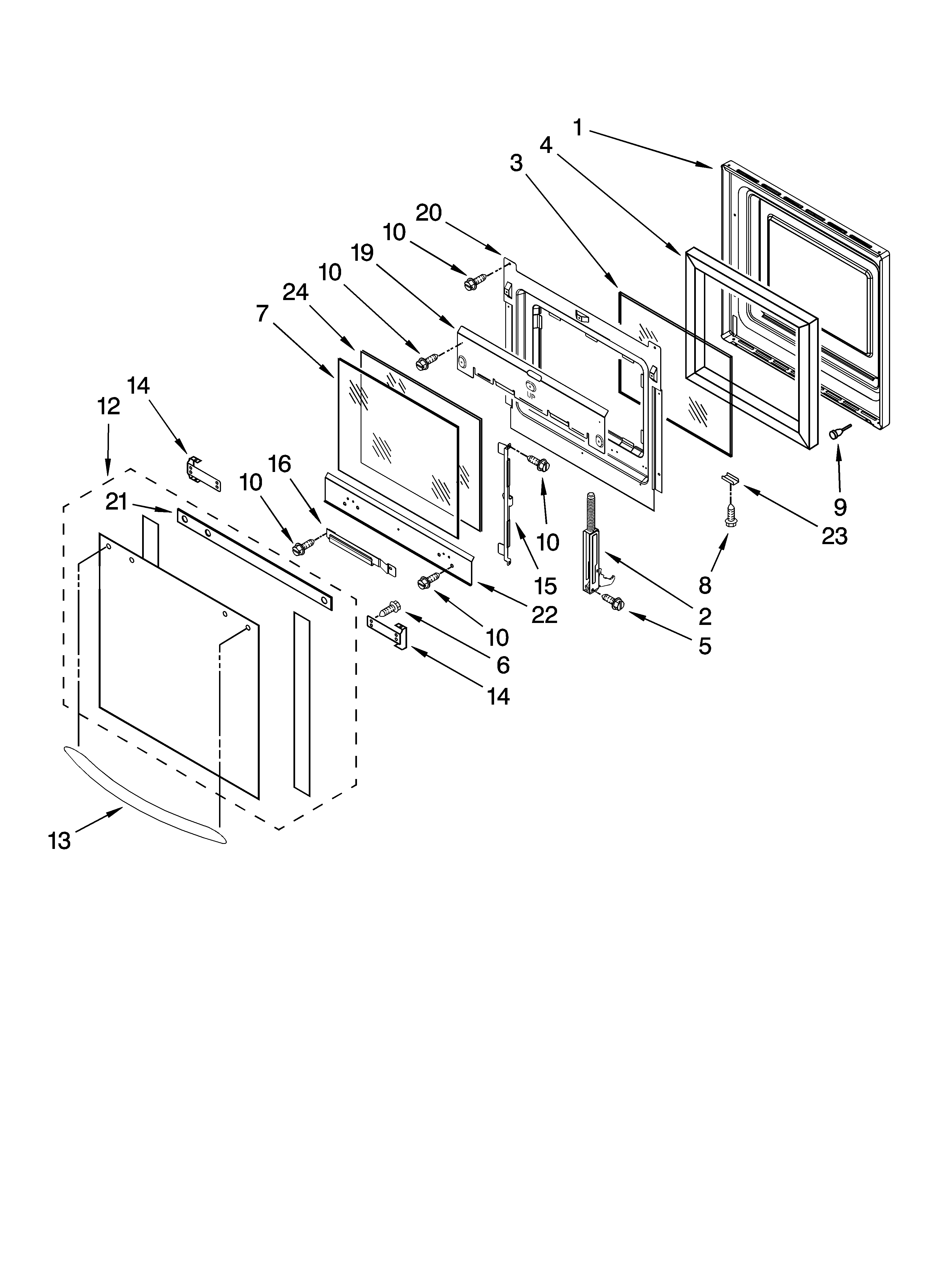 KitchenAid KEBC147VWH00 oven door parts diagram