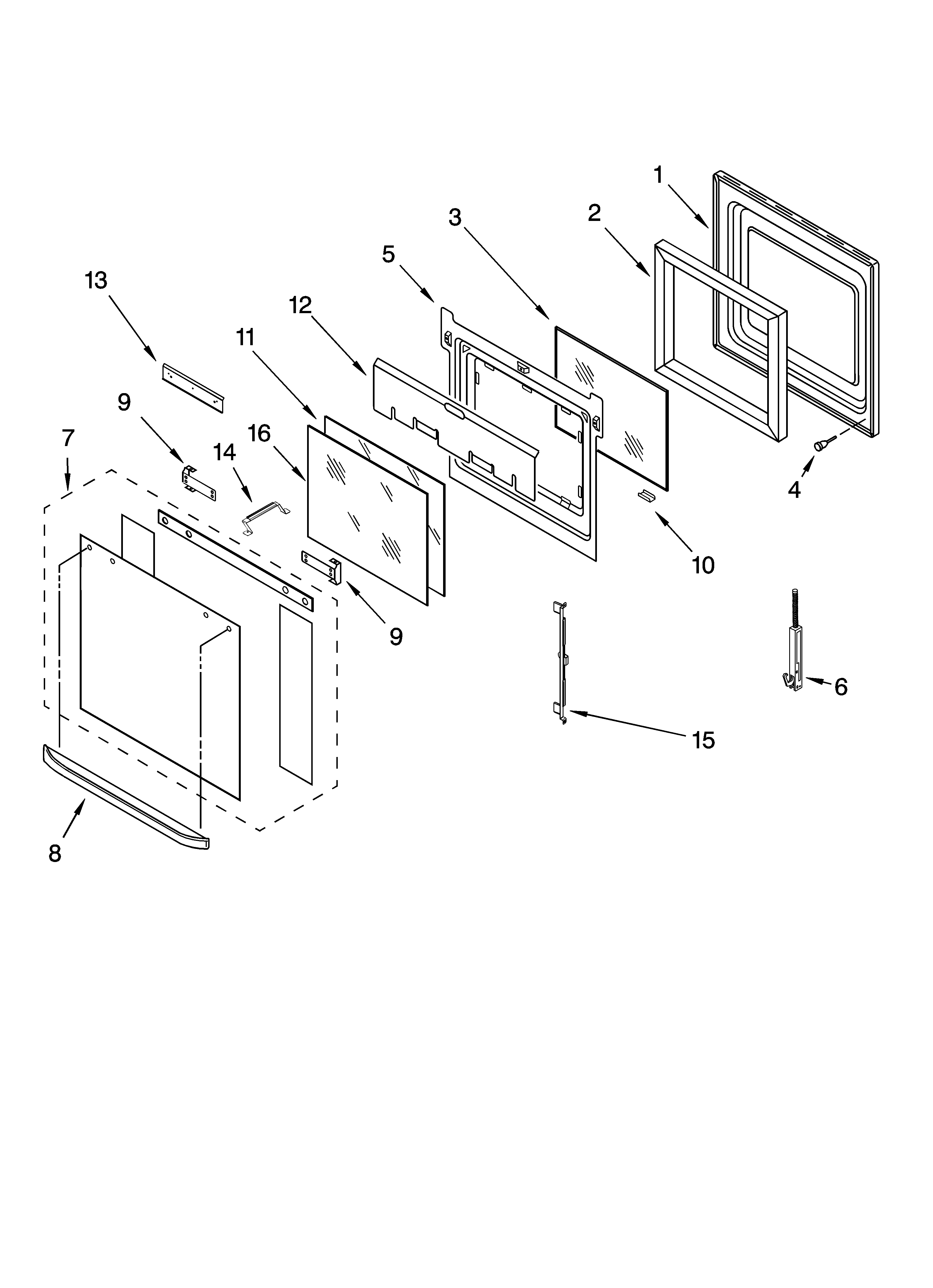 Whirlpool RBD277PVQ00 lower oven door parts diagram