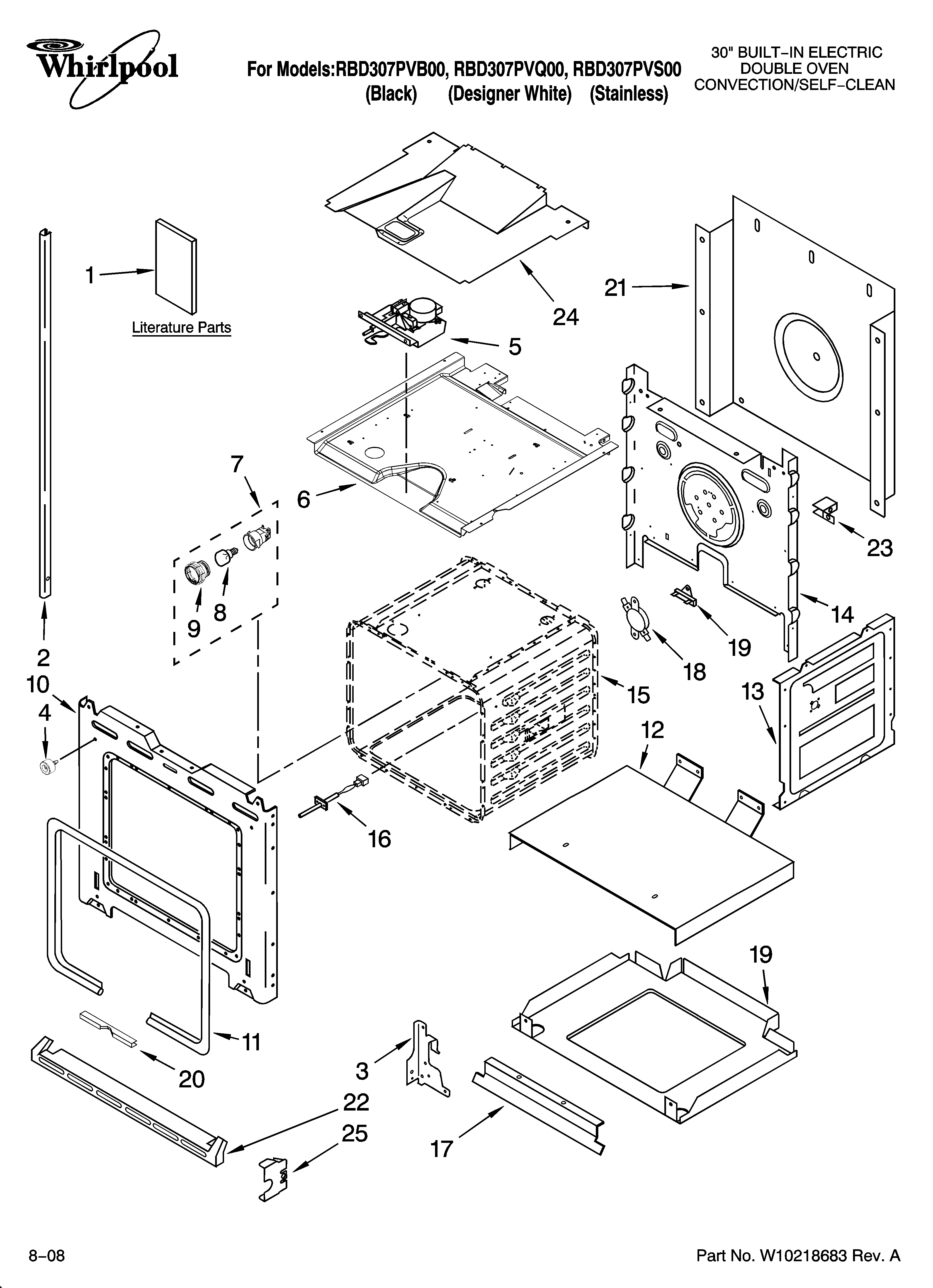 Whirlpool RBD307PVS00 lower oven parts diagram