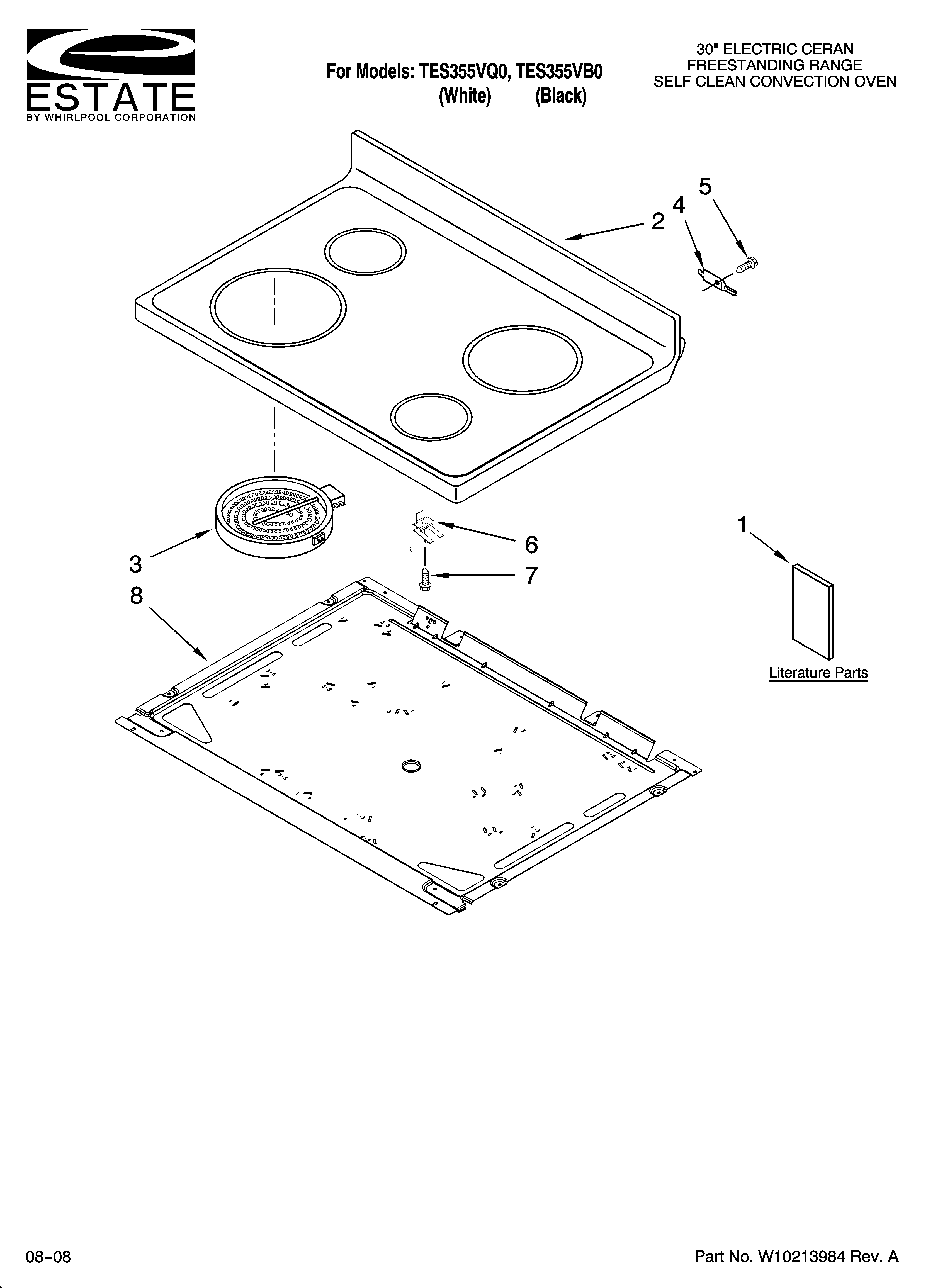 Estate TES355VB0 cooktop parts diagram