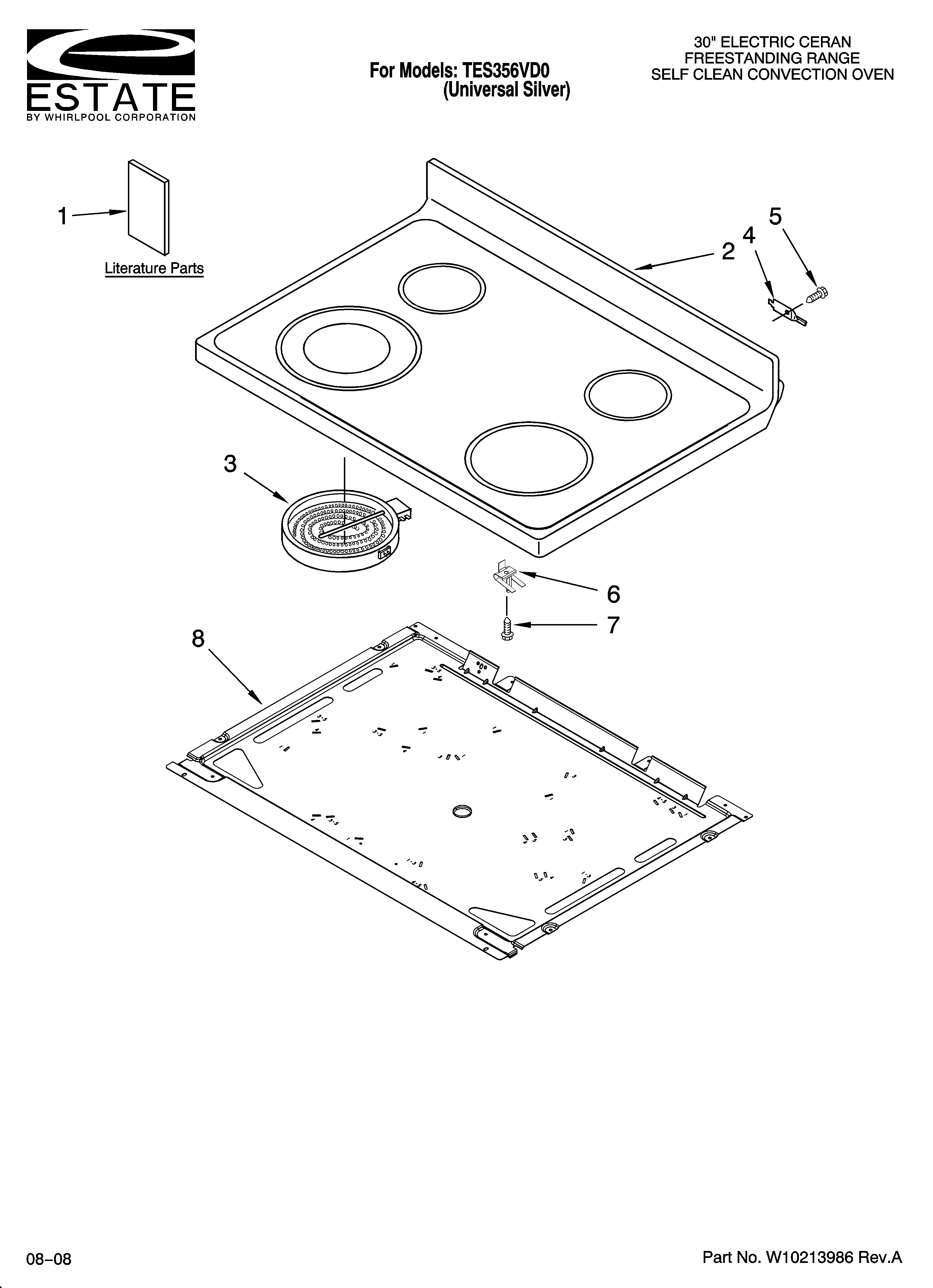 Estate TES356VD0 cooktop parts diagram