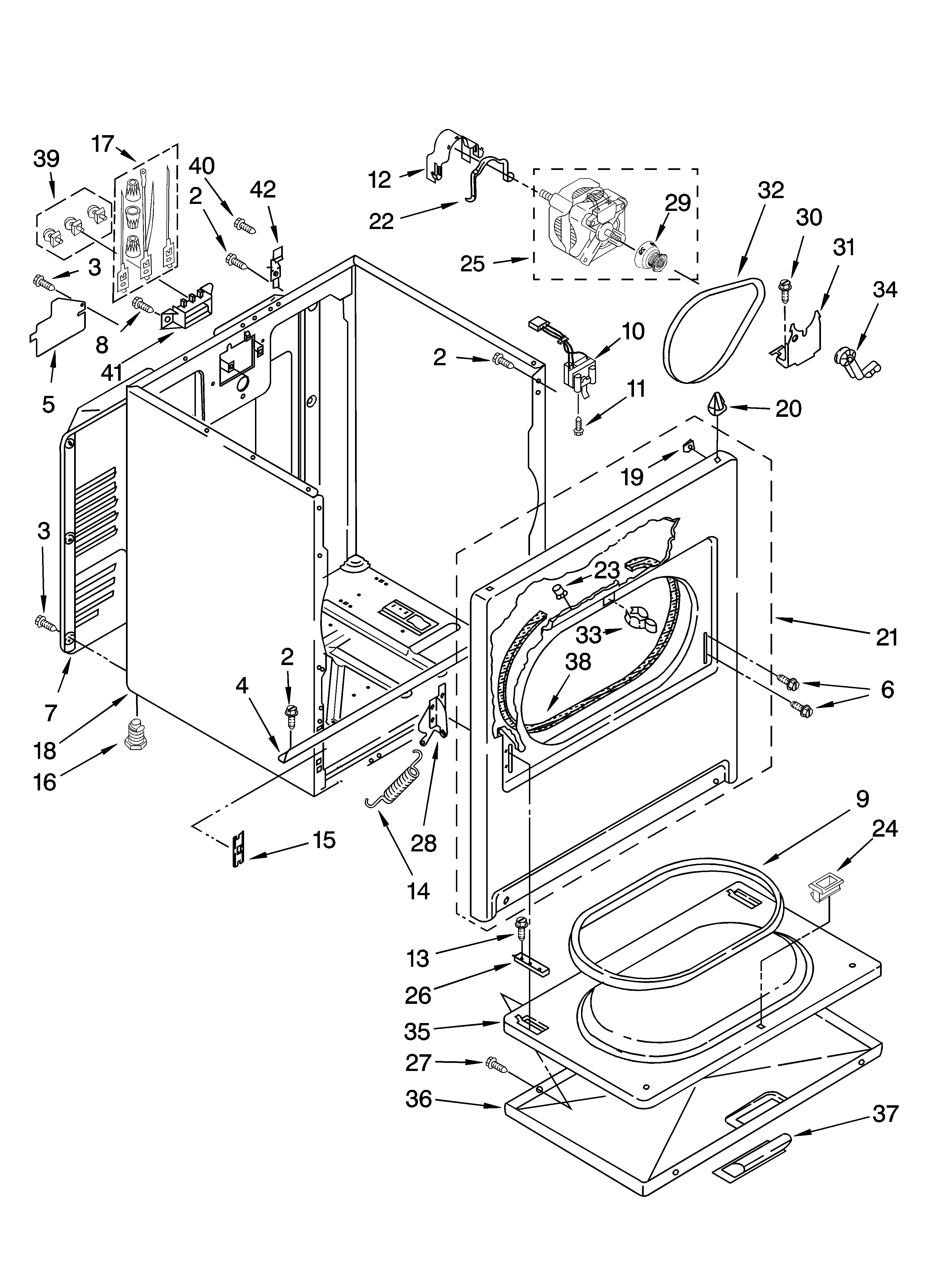 Whirlpool WED5300VW0 cabinet parts diagram