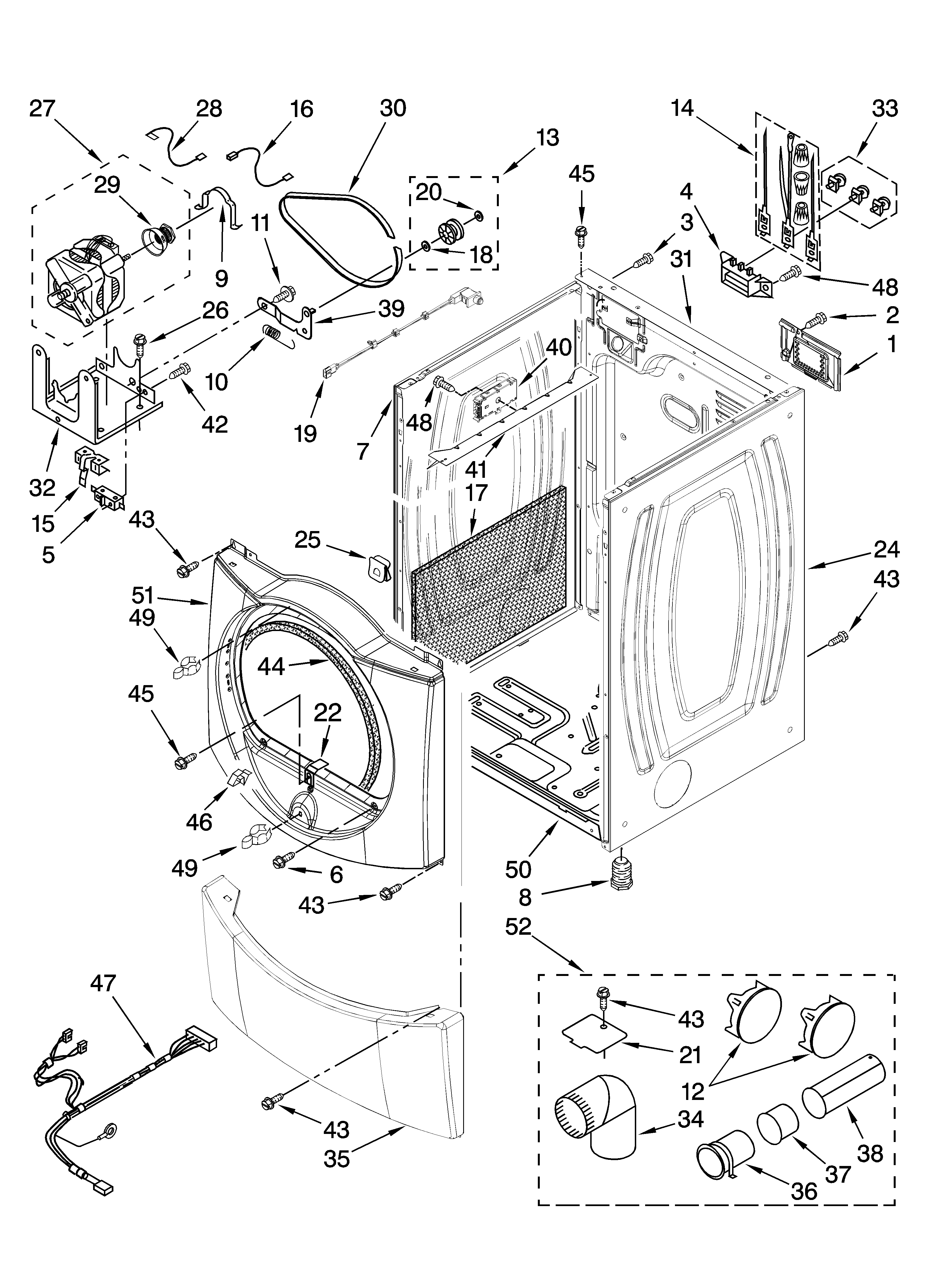 Whirlpool WED9500TC2 cabinet parts diagram