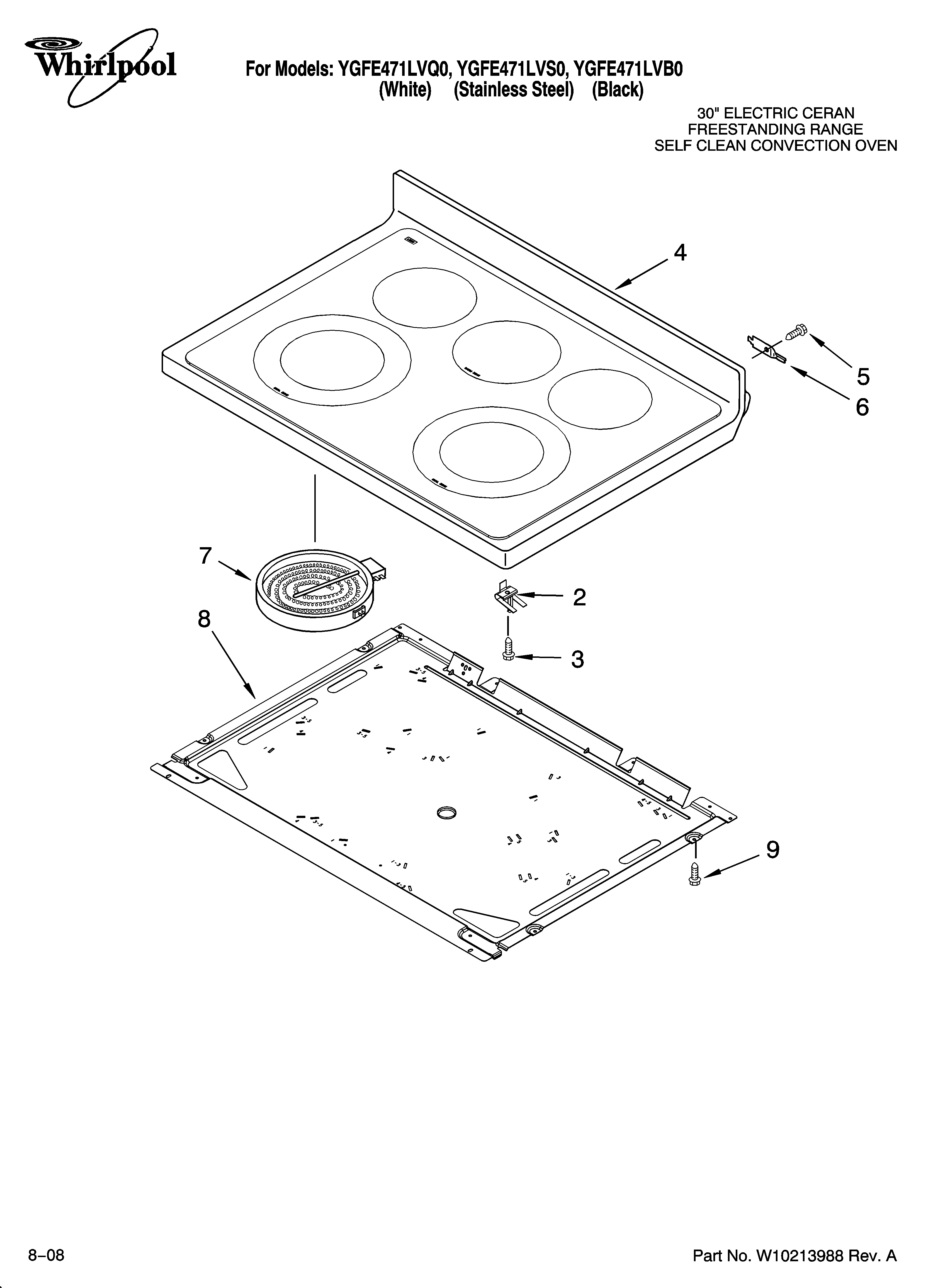 Whirlpool YGFE471LVS0 cooktop parts diagram
