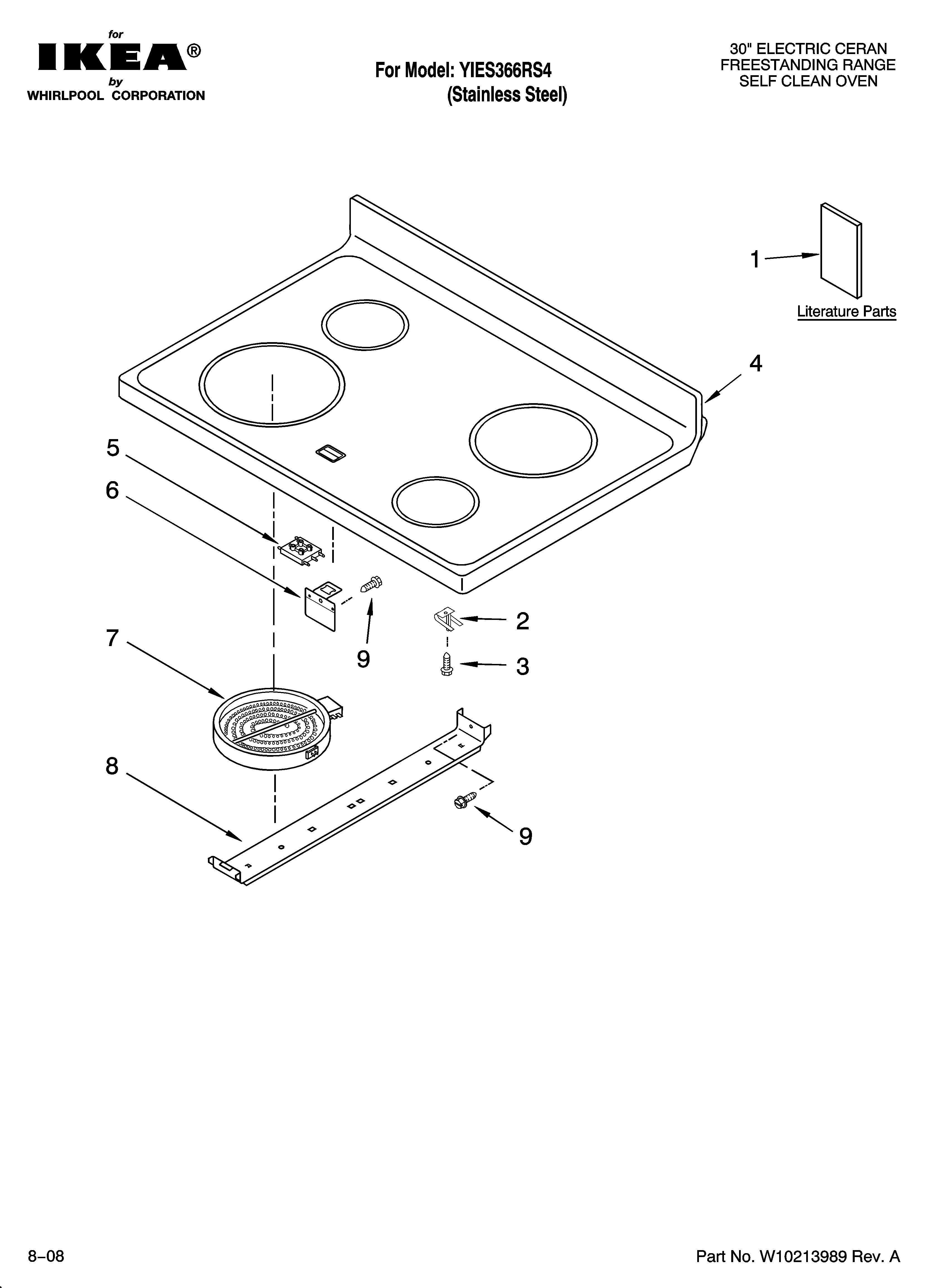 Ikea YIES366RS4 cooktop parts diagram