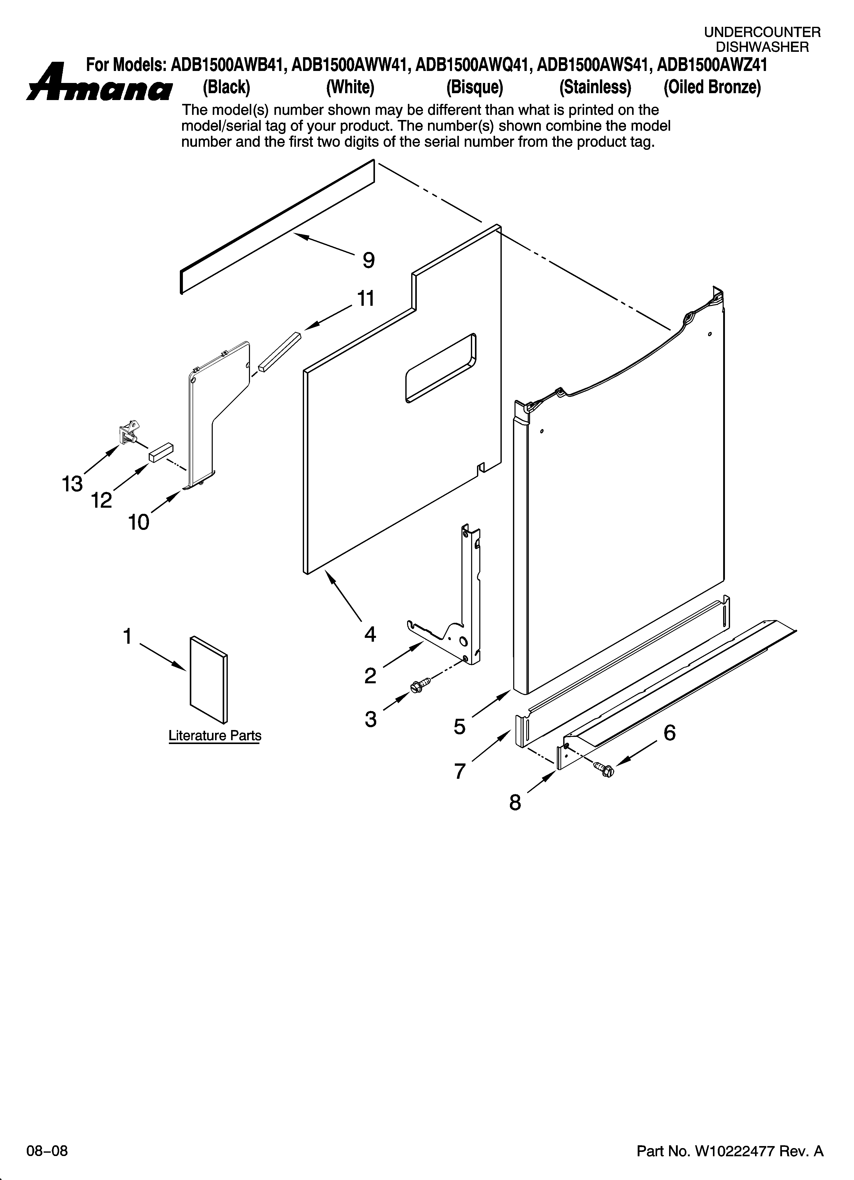 Amana ADB1500AWQ41 door and panel parts diagram