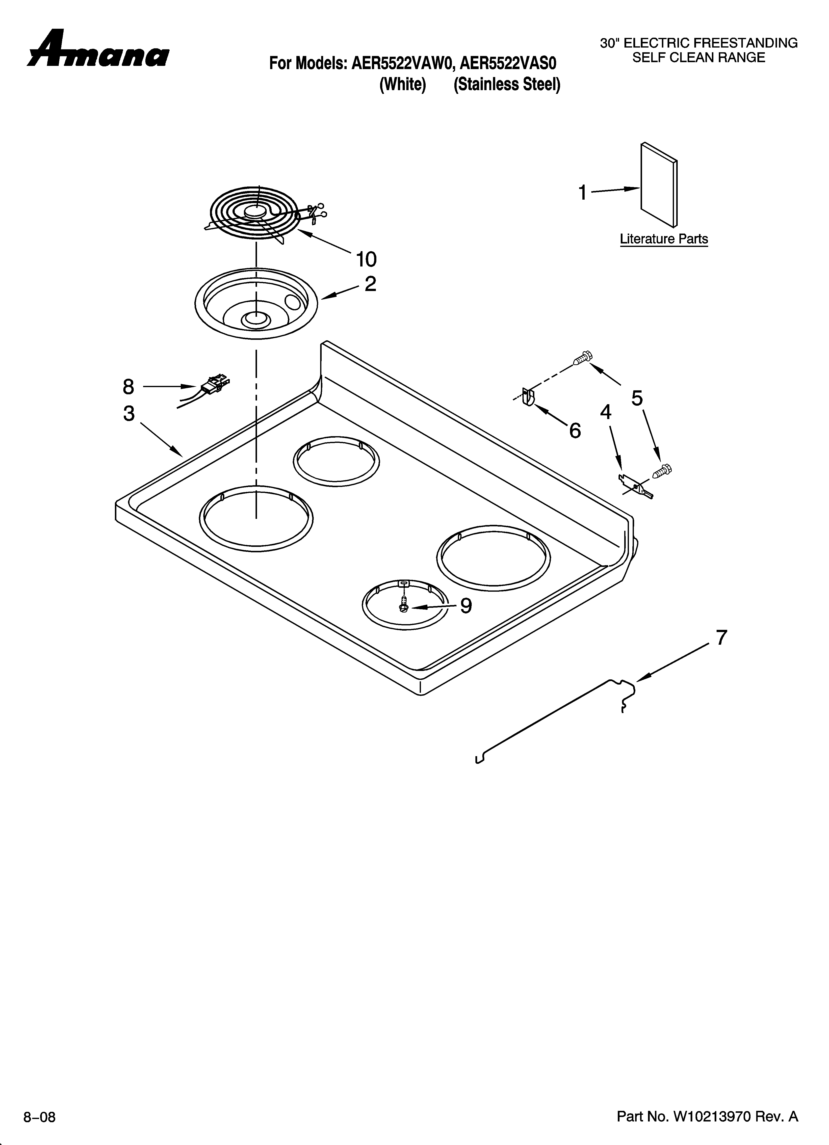 Amana AER5522VAS0 cooktop parts diagram
