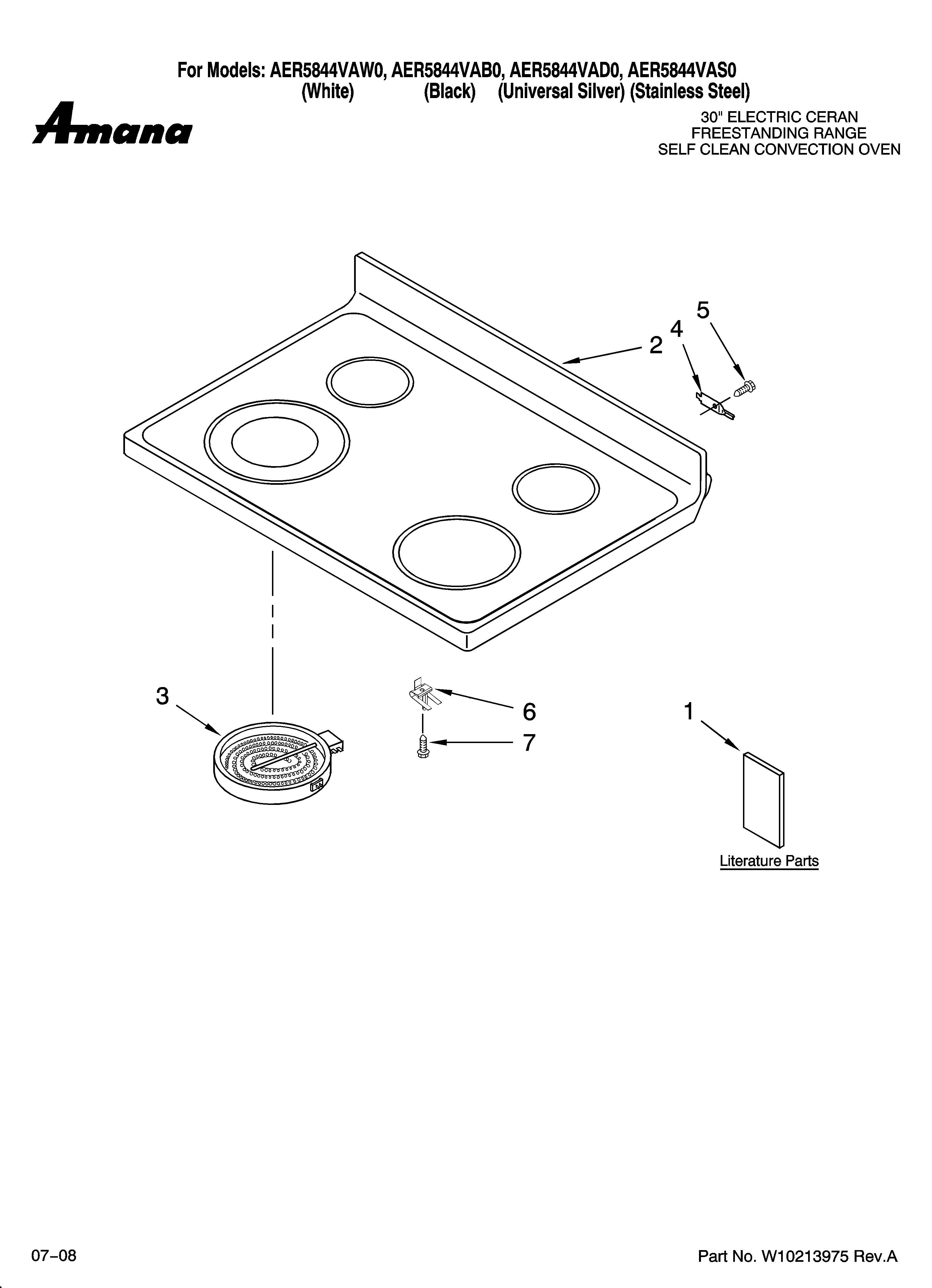 Amana AER5844VAS0 cooktop parts diagram