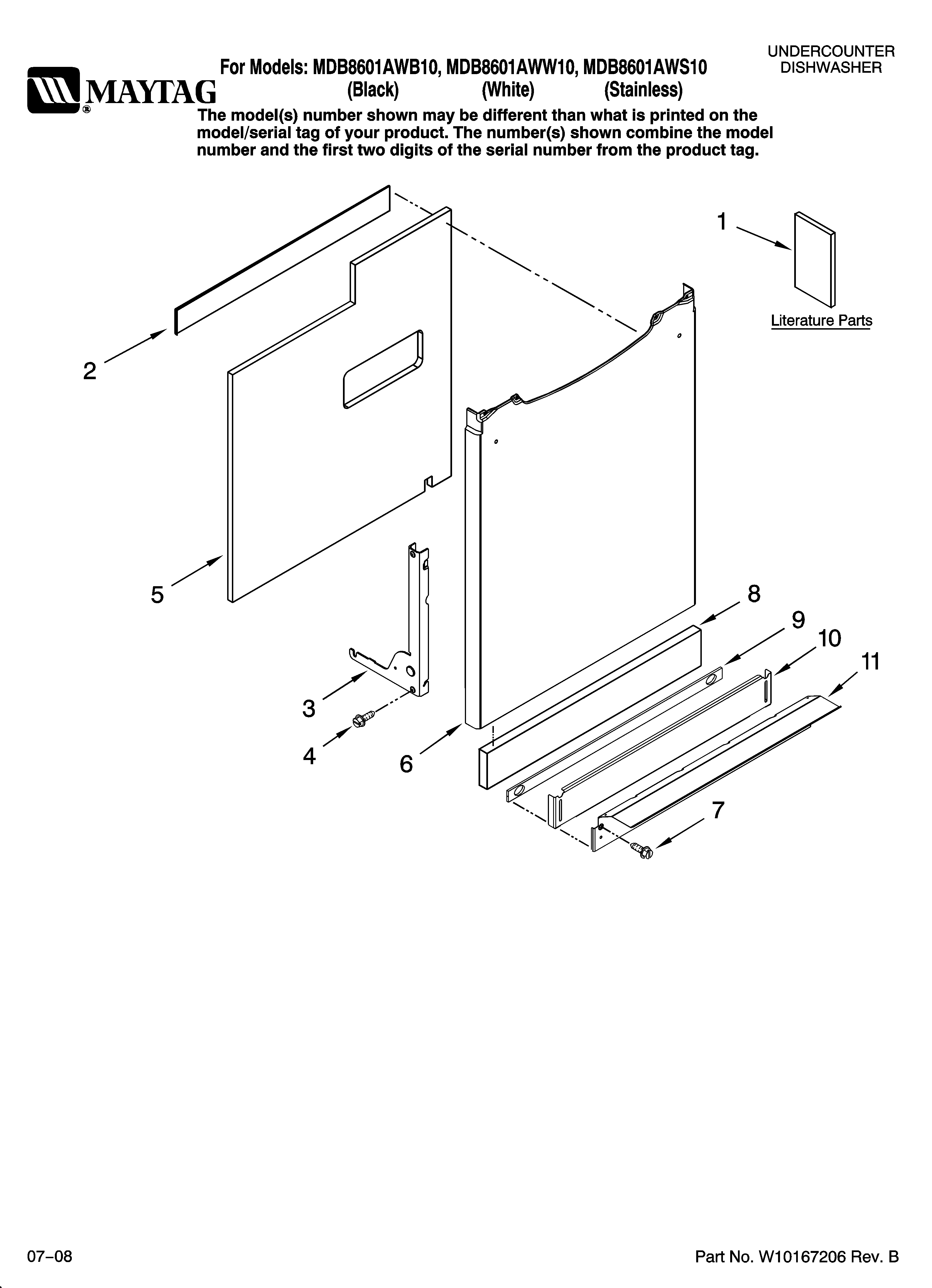 Maytag MDB8601AWW10 door and panel parts diagram