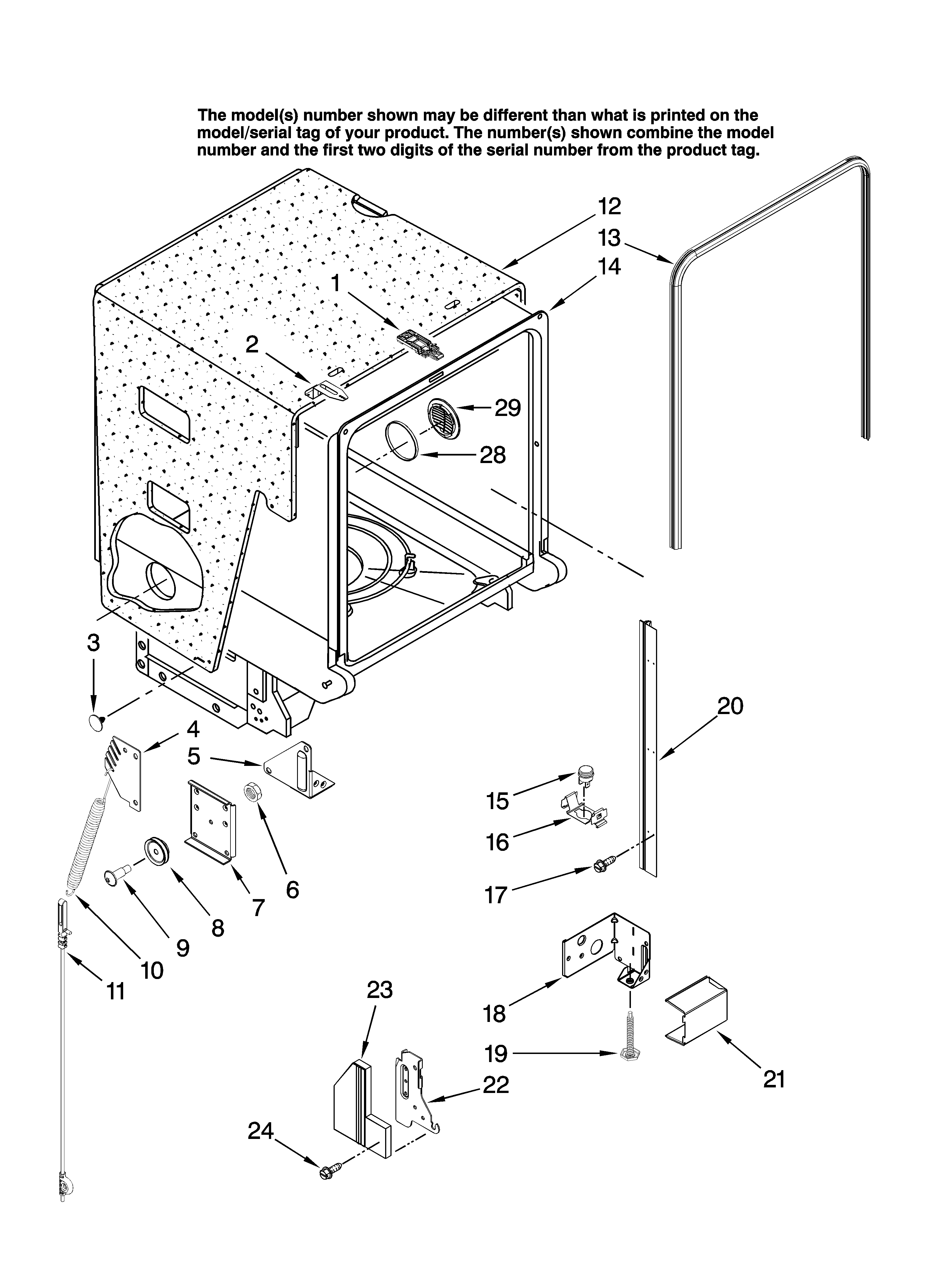 Maytag MDB8601AWW10 tub and frame parts diagram