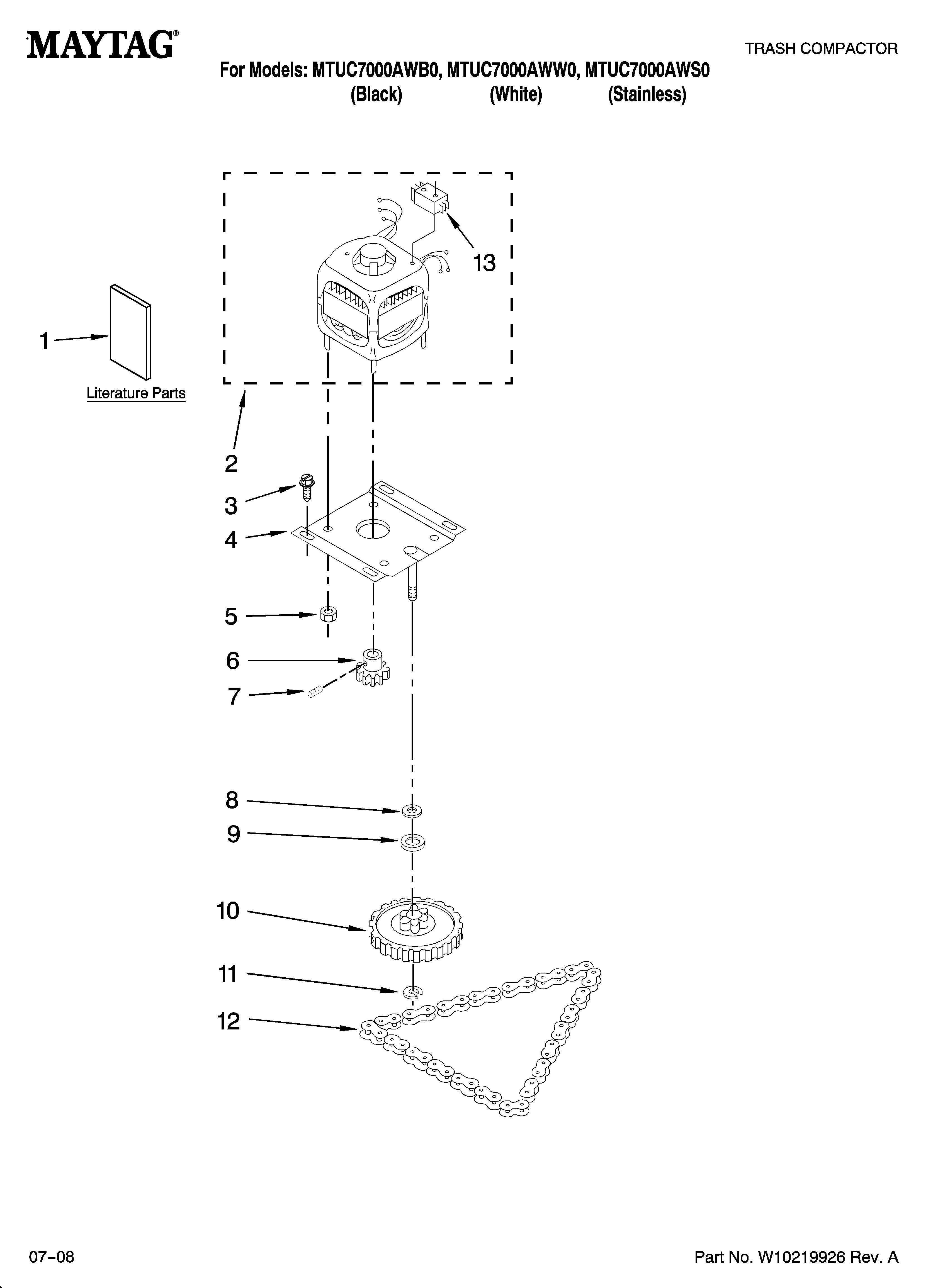 Maytag MTUC7000AWS0 motor and drive parts diagram