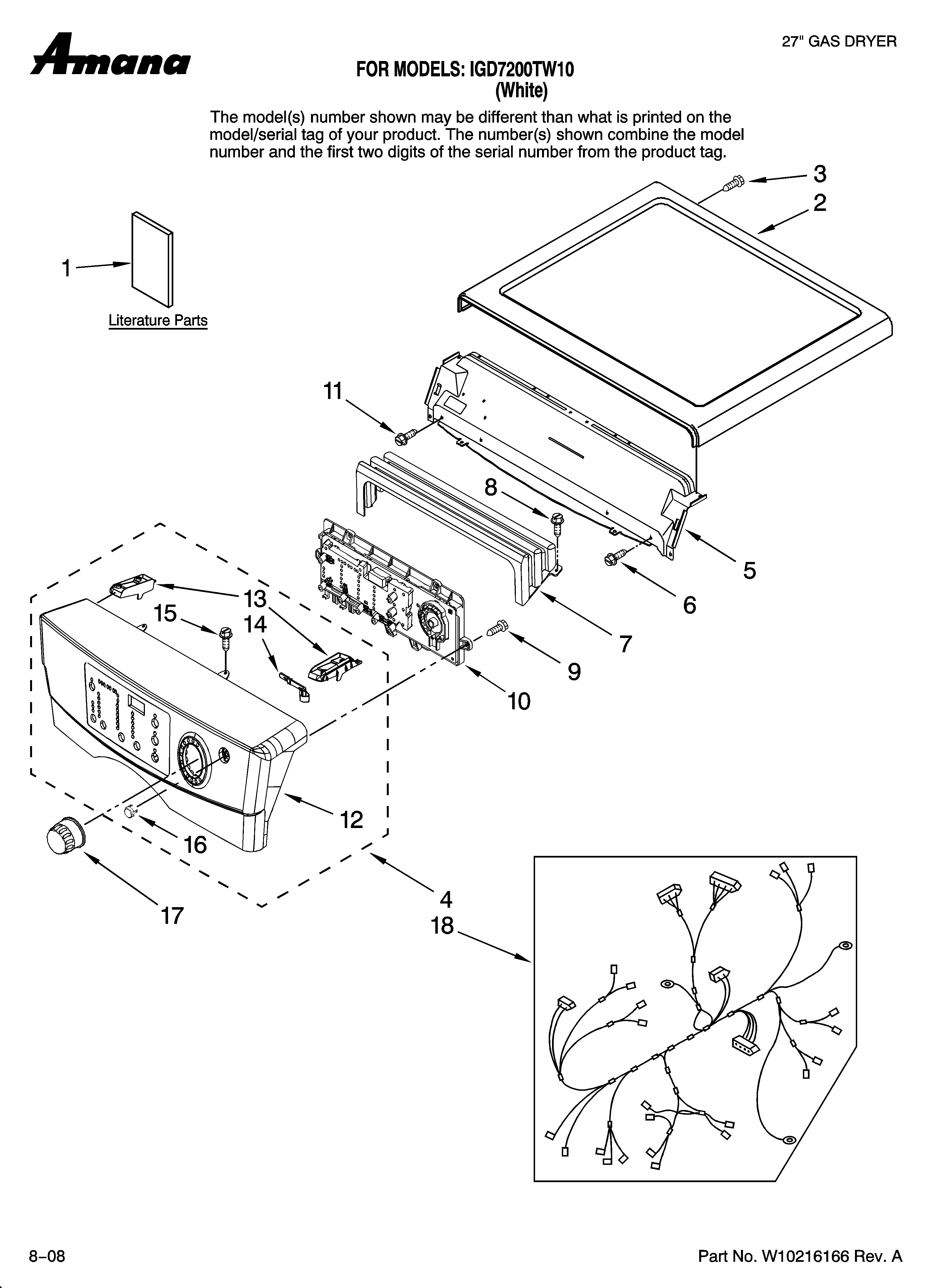 Inglis IGD7200TW10 top and console parts diagram