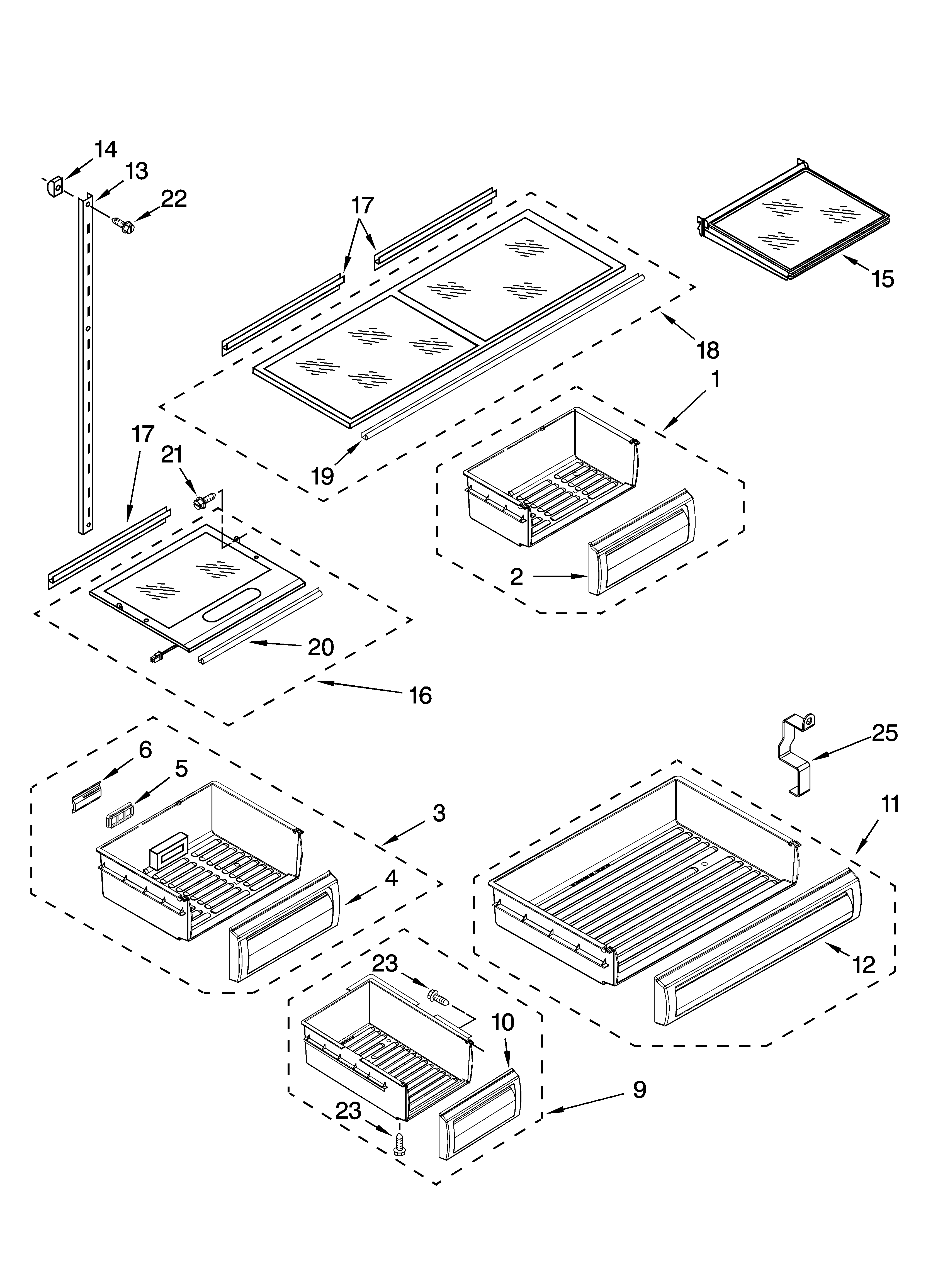 Jenn-Air JF42CXFXDB01 shelf parts diagram