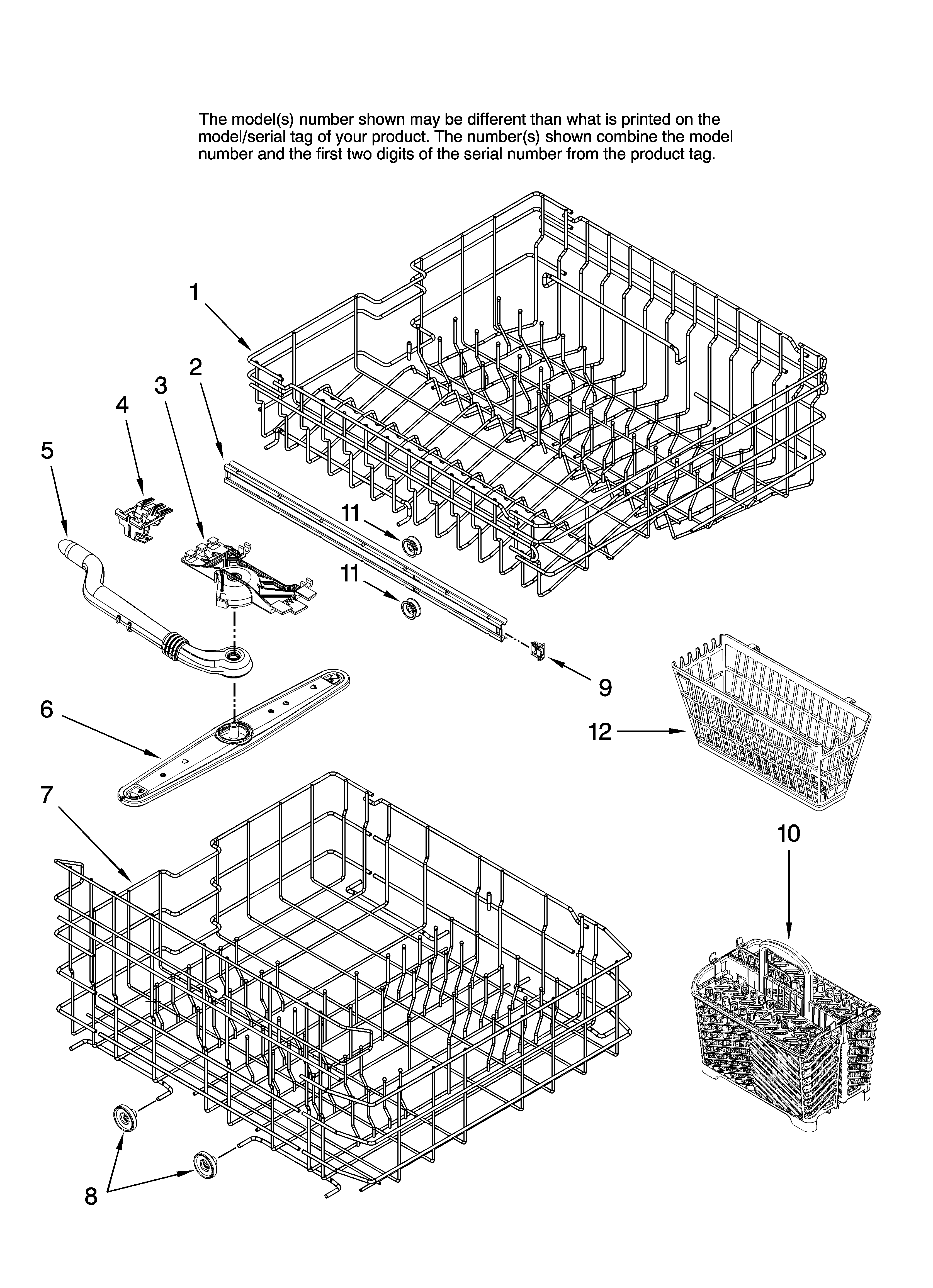 Maytag MDB6702AWQ41 upper and lower rack parts diagram