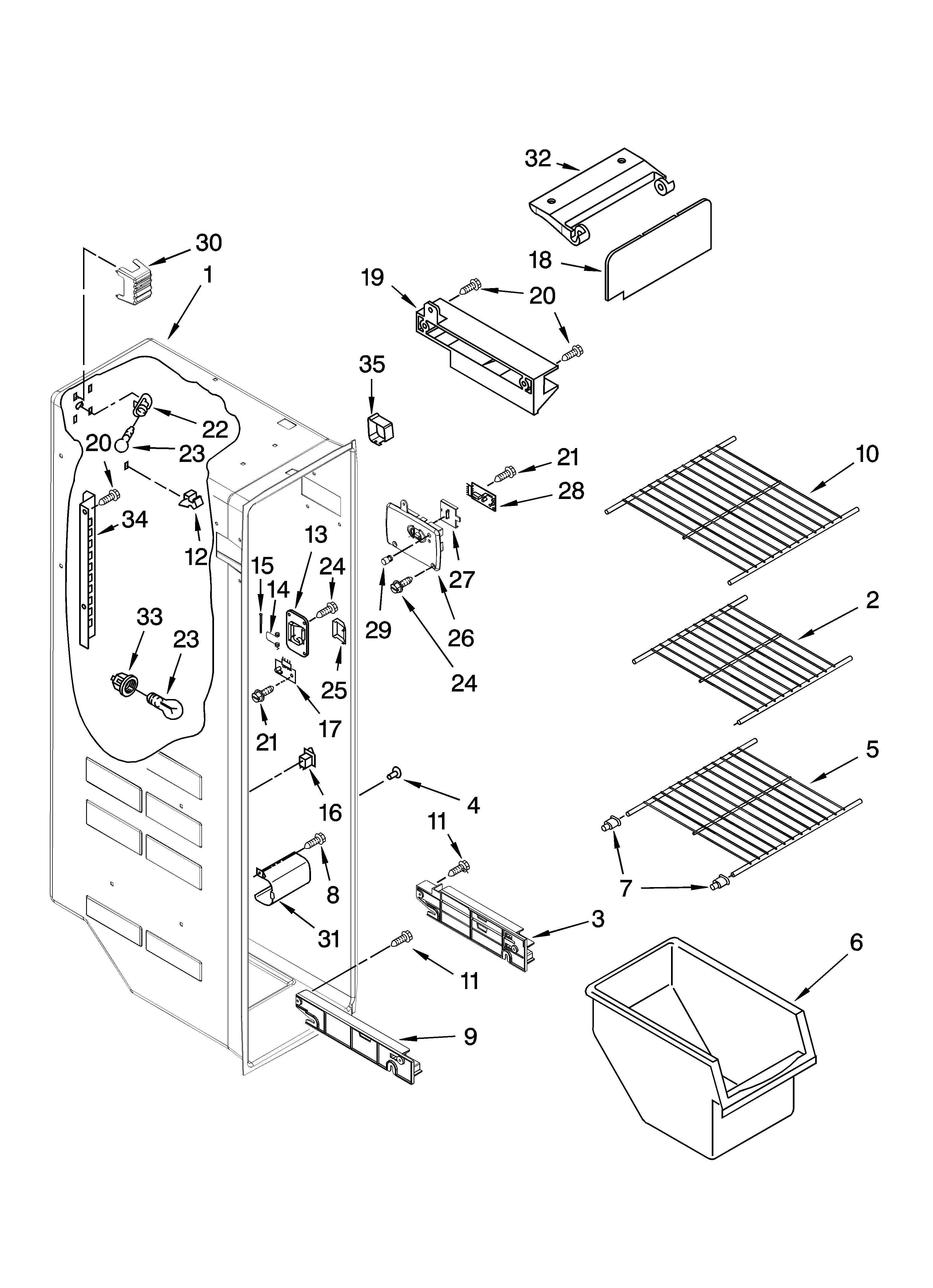 Maytag MSD2550VEW00 freezer liner parts diagram