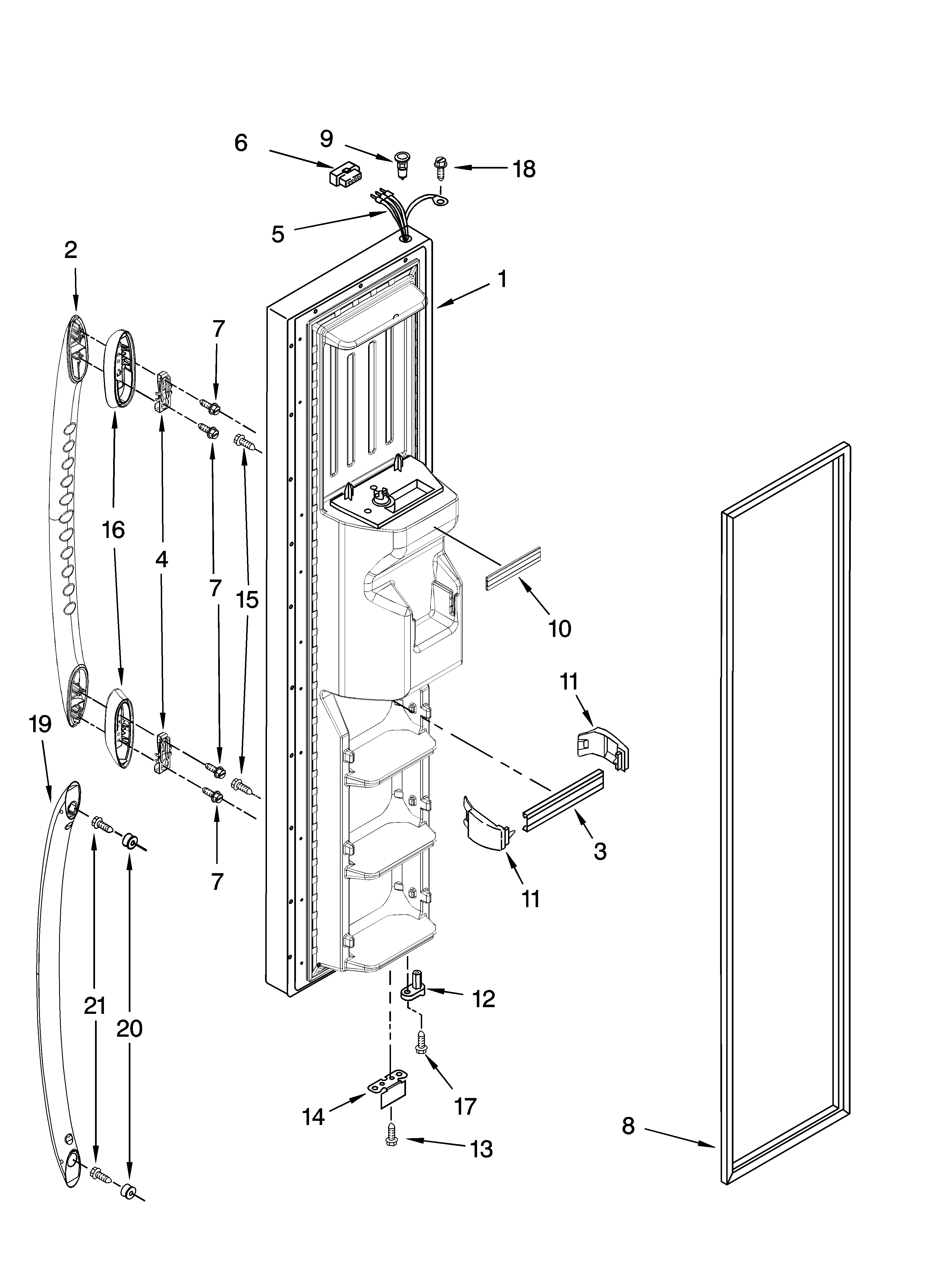 Maytag MSD2550VEW00 freezer door parts diagram
