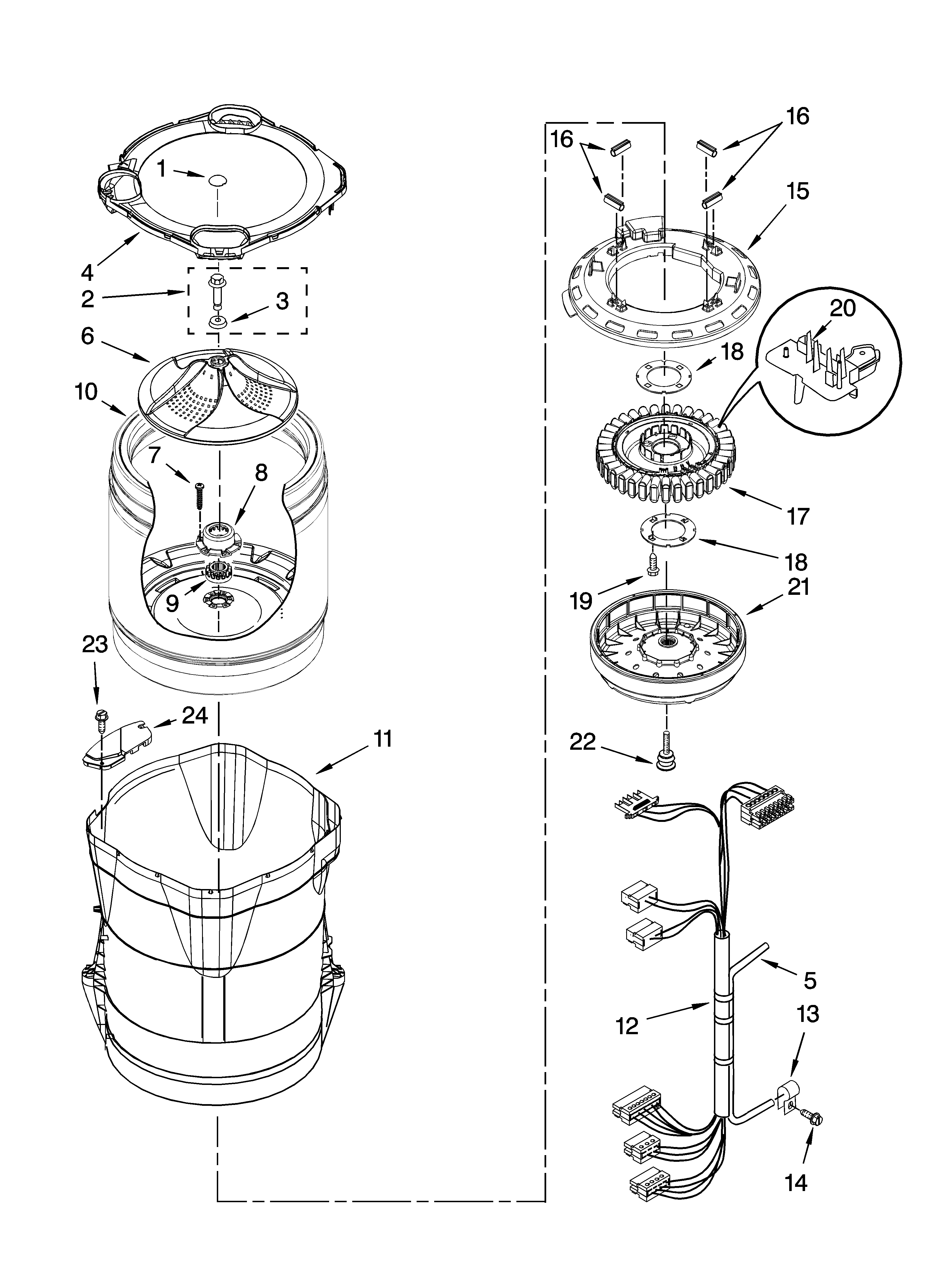 Maytag MVWB700VQ0 motor, basket and tub parts diagram